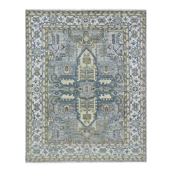 8'x10'1" Storm Gray, Lush Pile, Hand Knotted, Oushak Weave with Heriz Design, 100% Wool, Oriental Rug HR79917