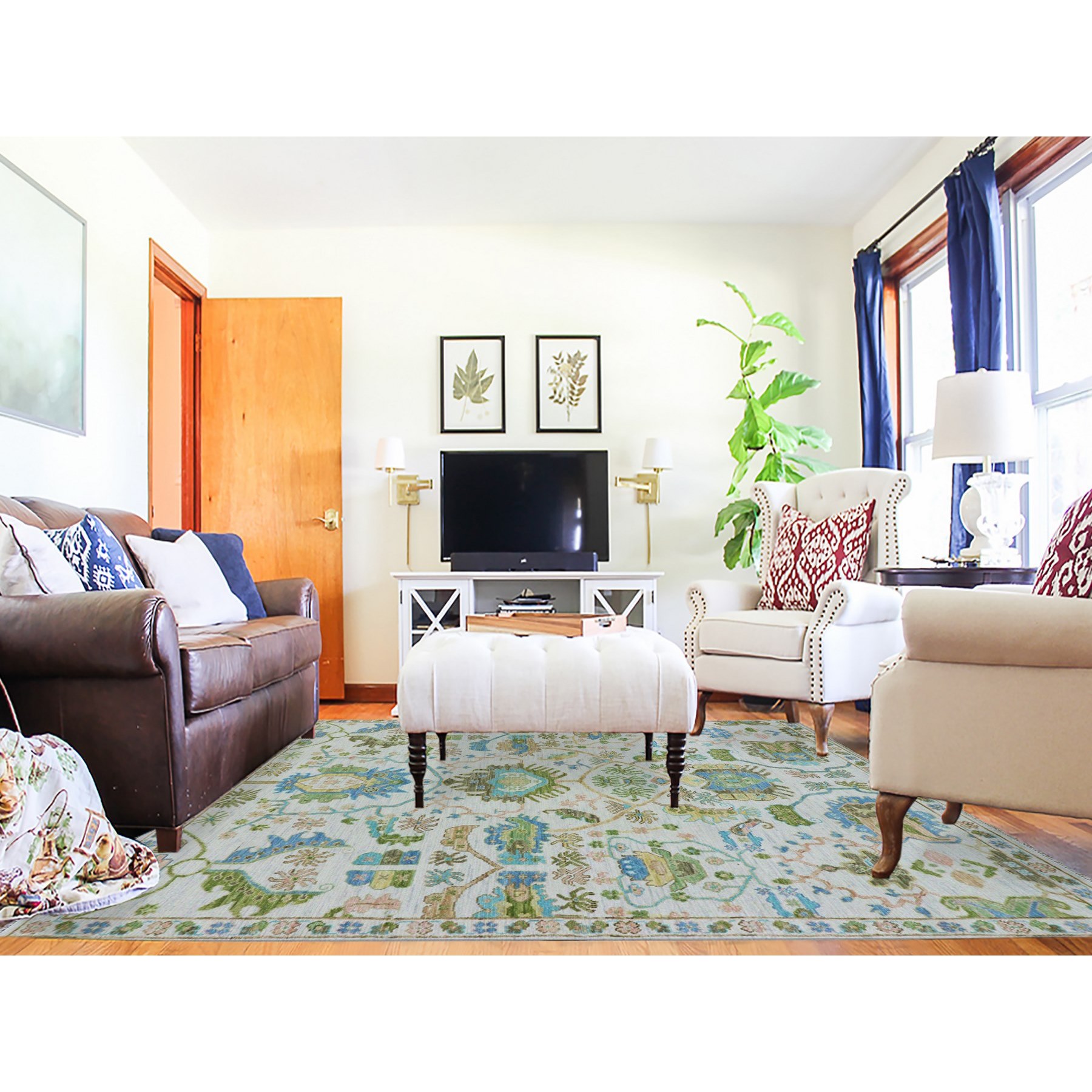 8'1"x10'4" Spring White, Vegetable Dyes, Colorful Oushak Weave and Design, Hand Knotted, 100% Wool, Oriental Rug HR79919 - Image 2