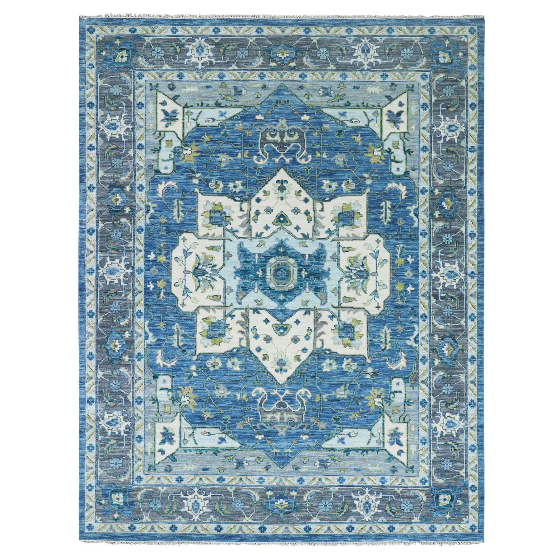 9'2"x12' Denim Blue, Soft to the Touch, Serapi Heriz, 100% Wool, Hand Knotted, Oriental Rug HR79928