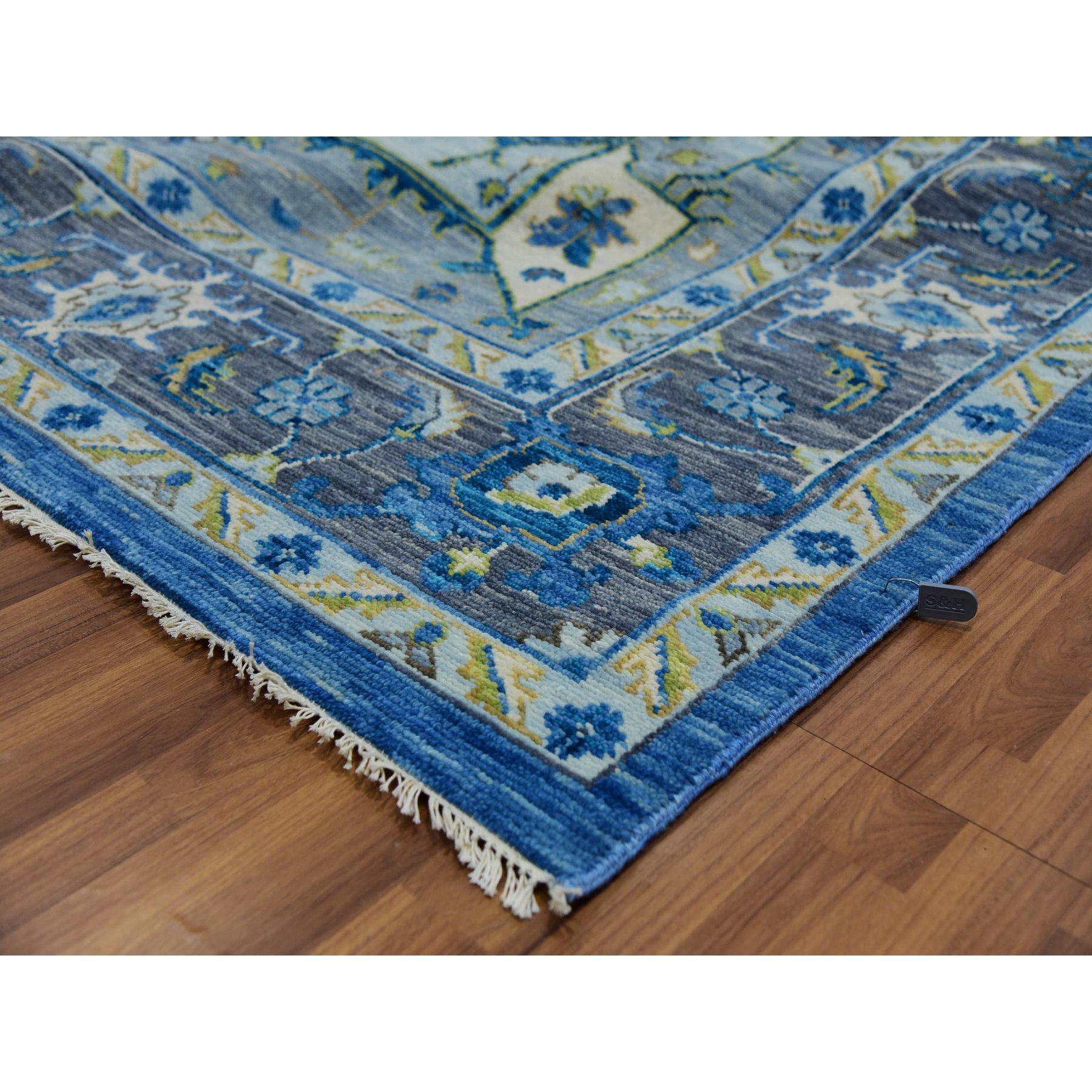 9'2"x12' Denim Blue, Soft to the Touch, Serapi Heriz, 100% Wool, Hand Knotted, Oriental Rug HR79928 - Image 6