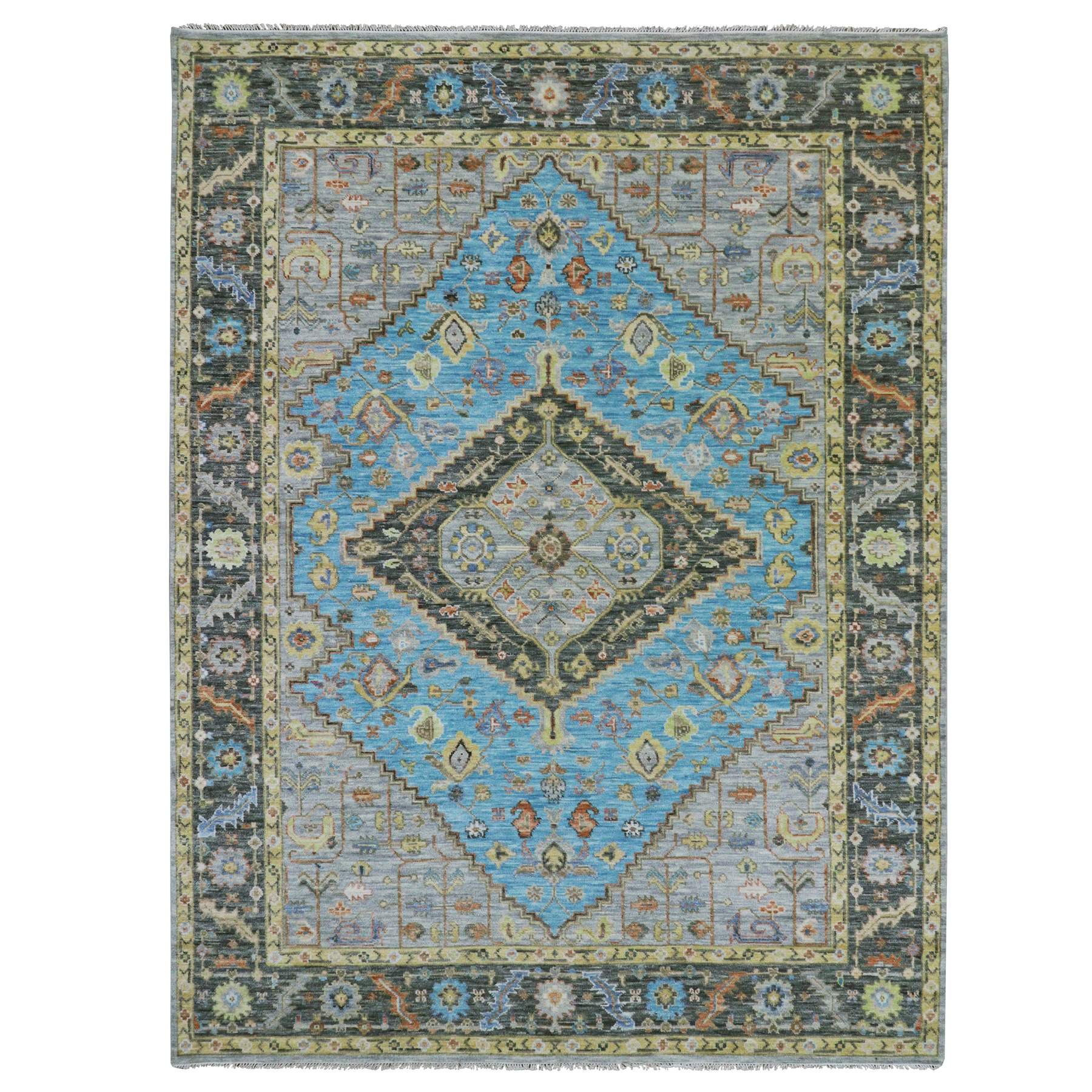 9'3"x12'5" Steel Blue, Hand Knotted, 100% Wool, Heriz with Bakshaish Design, Lush Pile, Oriental Rug HR79933