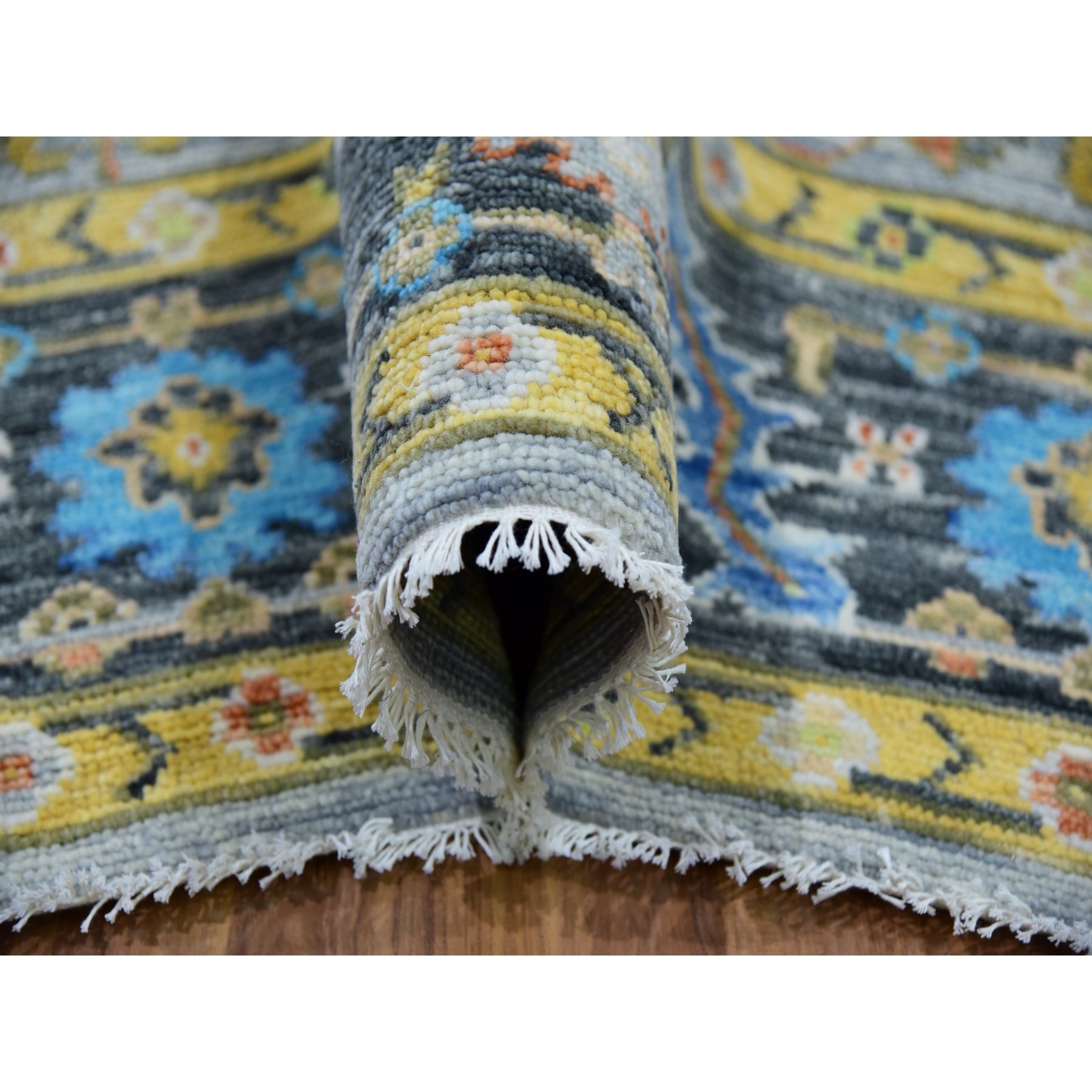 9'3"x12'5" Steel Blue, Hand Knotted, 100% Wool, Heriz with Bakshaish Design, Lush Pile, Oriental Rug HR79933 - Image 5