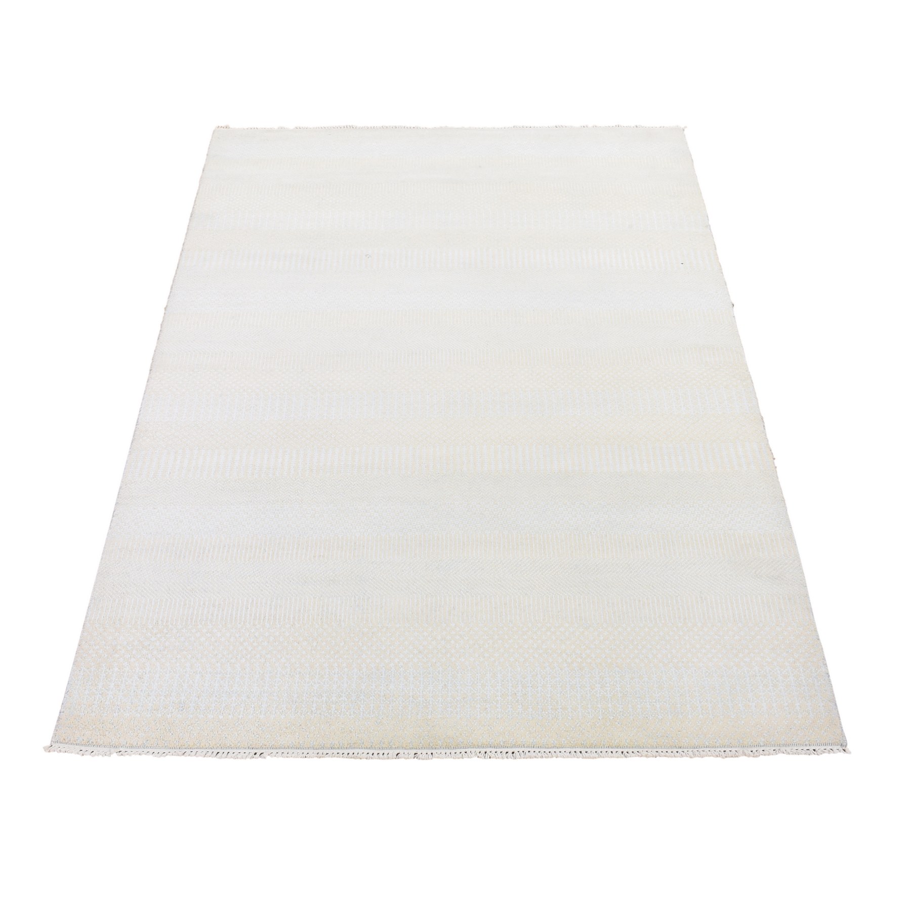 4'1"x6'1" Ivory, Modern, Hand Knotted, Grass Design, Densely Woven, Wool and Silk, Oriental Rug HR80039
