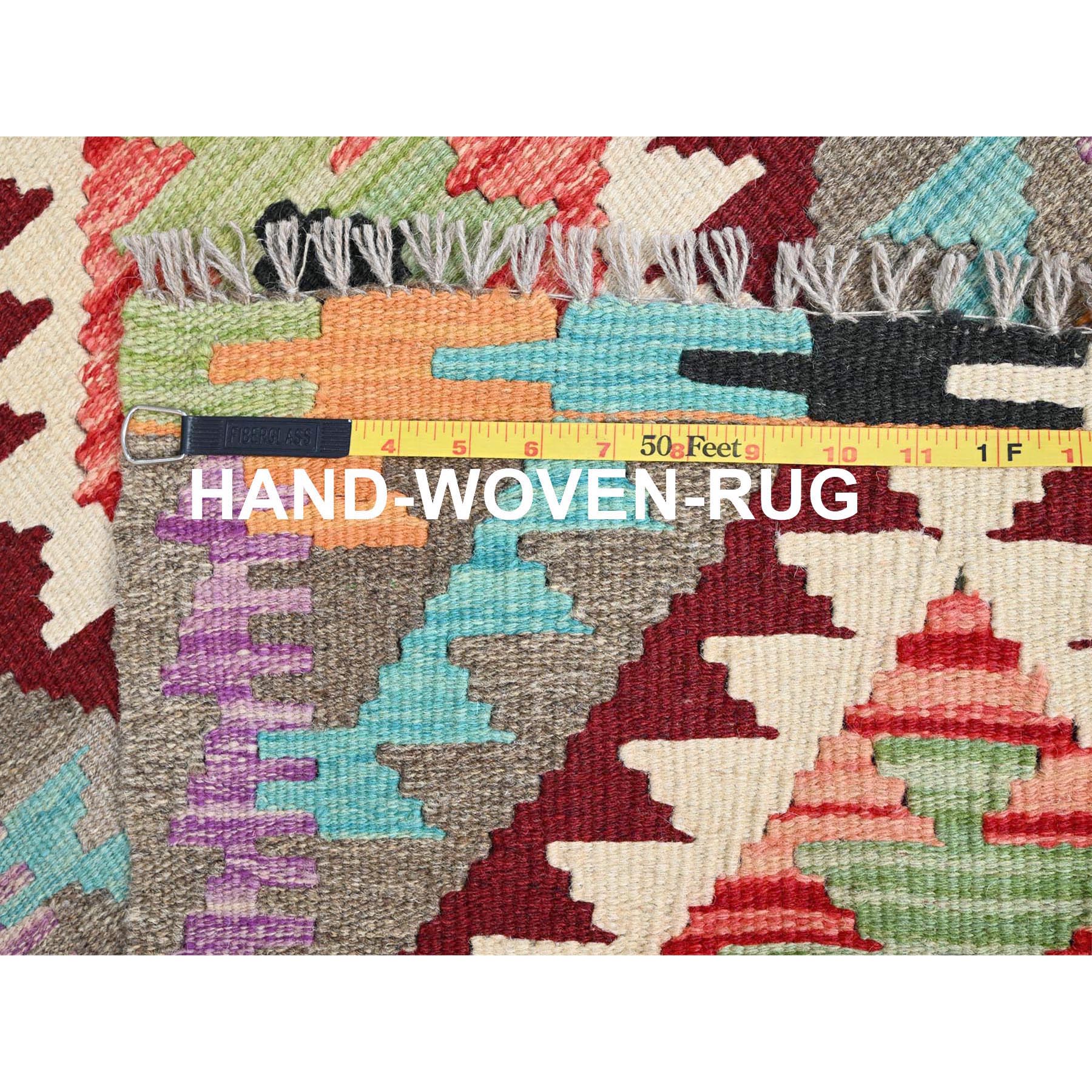 2'x3' Colorful, Hand Woven, Pure Wool, Afghan Kilim with Geometric Pattern, Vegetable Dyes, Reversible, Flat Weave, Oriental Rug HR85738 - Image 6