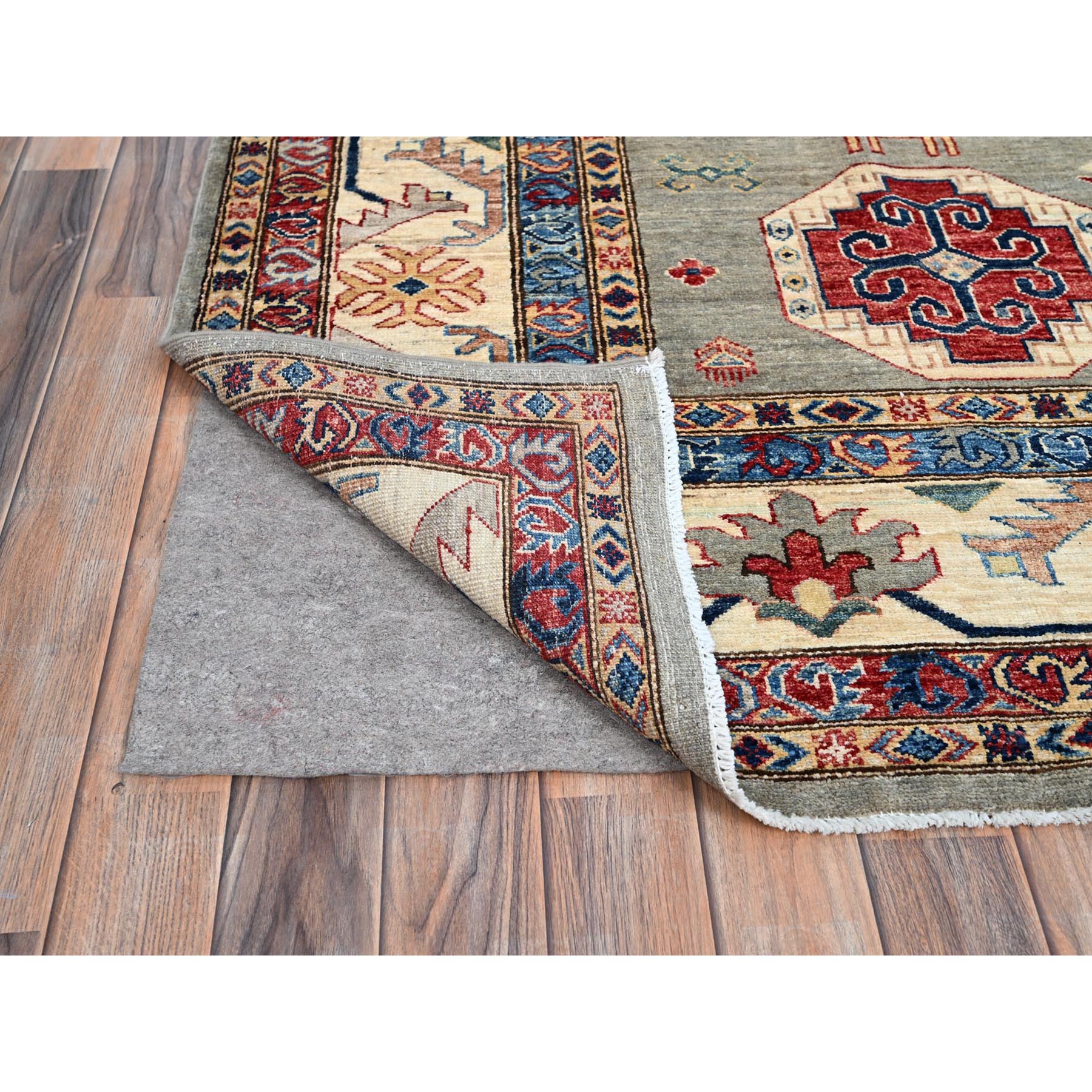 8'10"x11'9" Wrought Iron Gray and Shoji White, Soft Pure Wool, Vegetable Dyes, Afghan Super Kazak with All Over Medallions, Hand Knotted, Oriental Rug HR86540 - Image 5