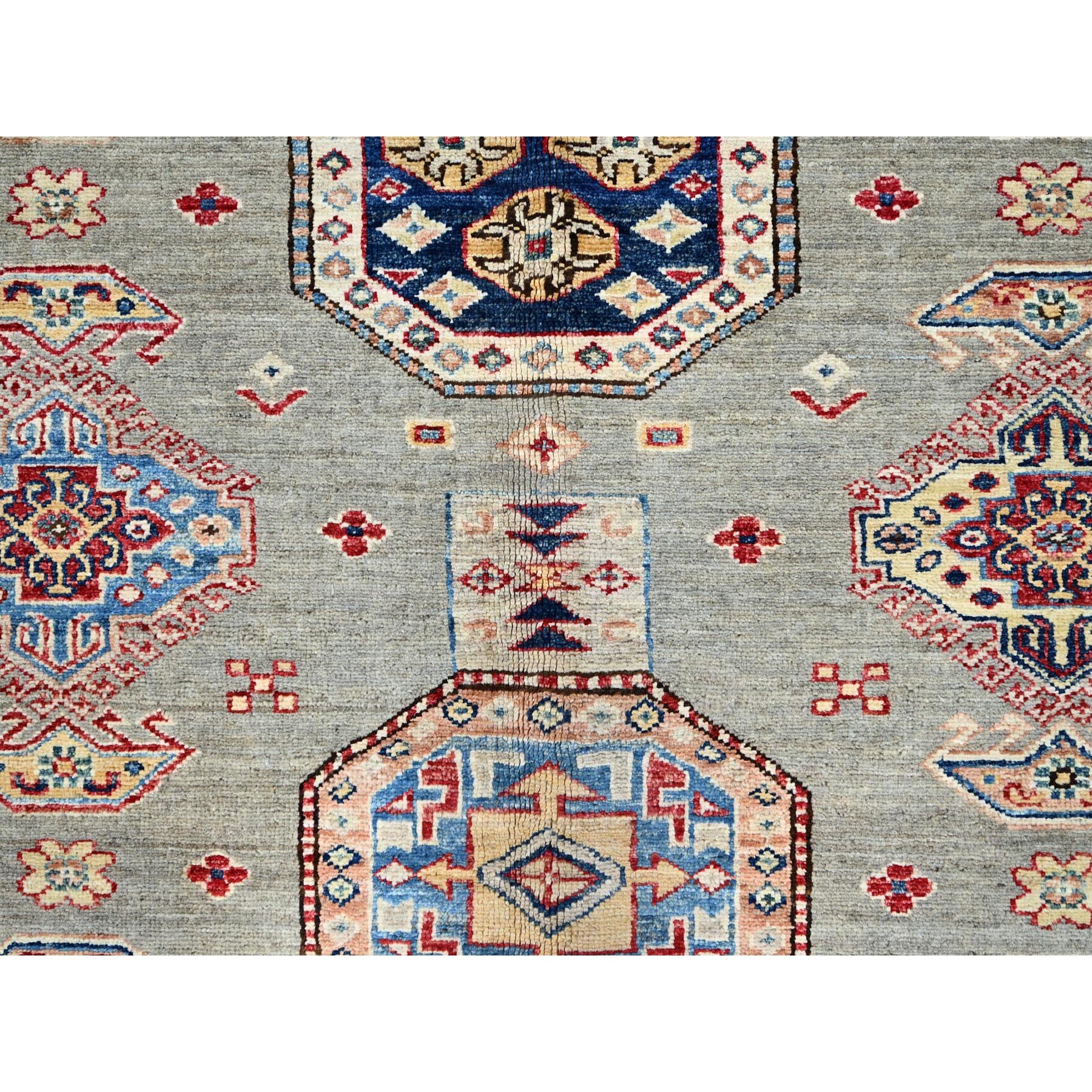 8'10"x11'9" Wrought Iron Gray and Shoji White, Soft Pure Wool, Vegetable Dyes, Afghan Super Kazak with All Over Medallions, Hand Knotted, Oriental Rug HR86540 - Image 9