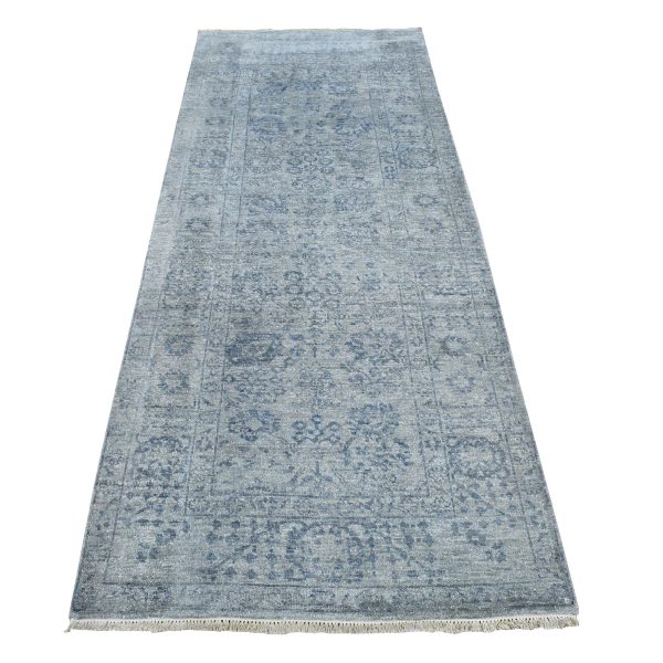 3'1"x8'3" Carbon Gray, Tone on Tone, Modern Tabriz Design, Wool and Silk, Hand Knotted, Runner Oriental Rug HR87201