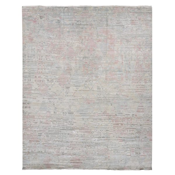 12'x15'3" Ivory with a mix of Brown, THE PASTEL COLLECTION, Silk with Textured Wool, Hand Knotted, Oversized Oriental Rug HR87674