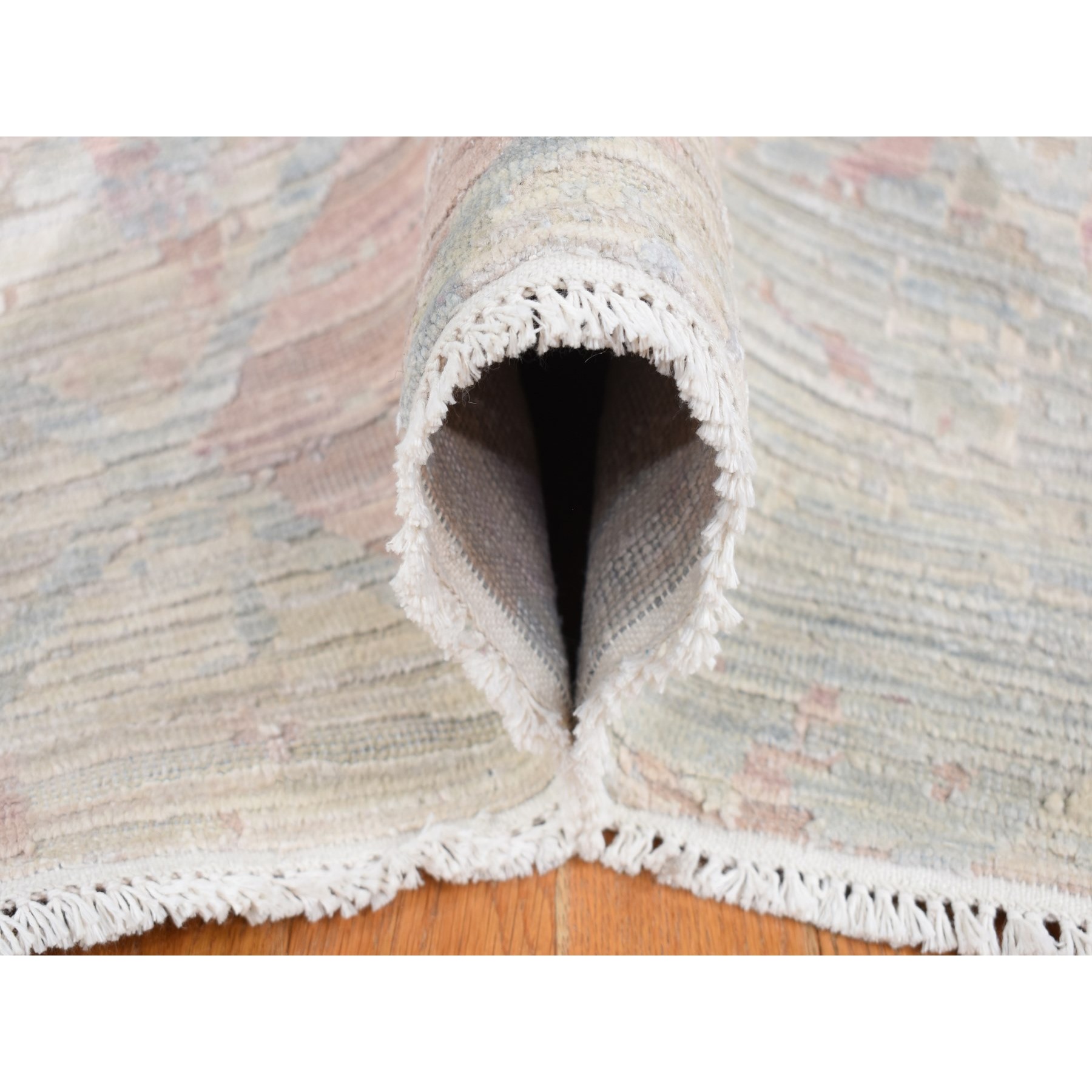 12'x15'3" Ivory with a mix of Brown, THE PASTEL COLLECTION, Silk with Textured Wool, Hand Knotted, Oversized Oriental Rug HR87674 - Image 7