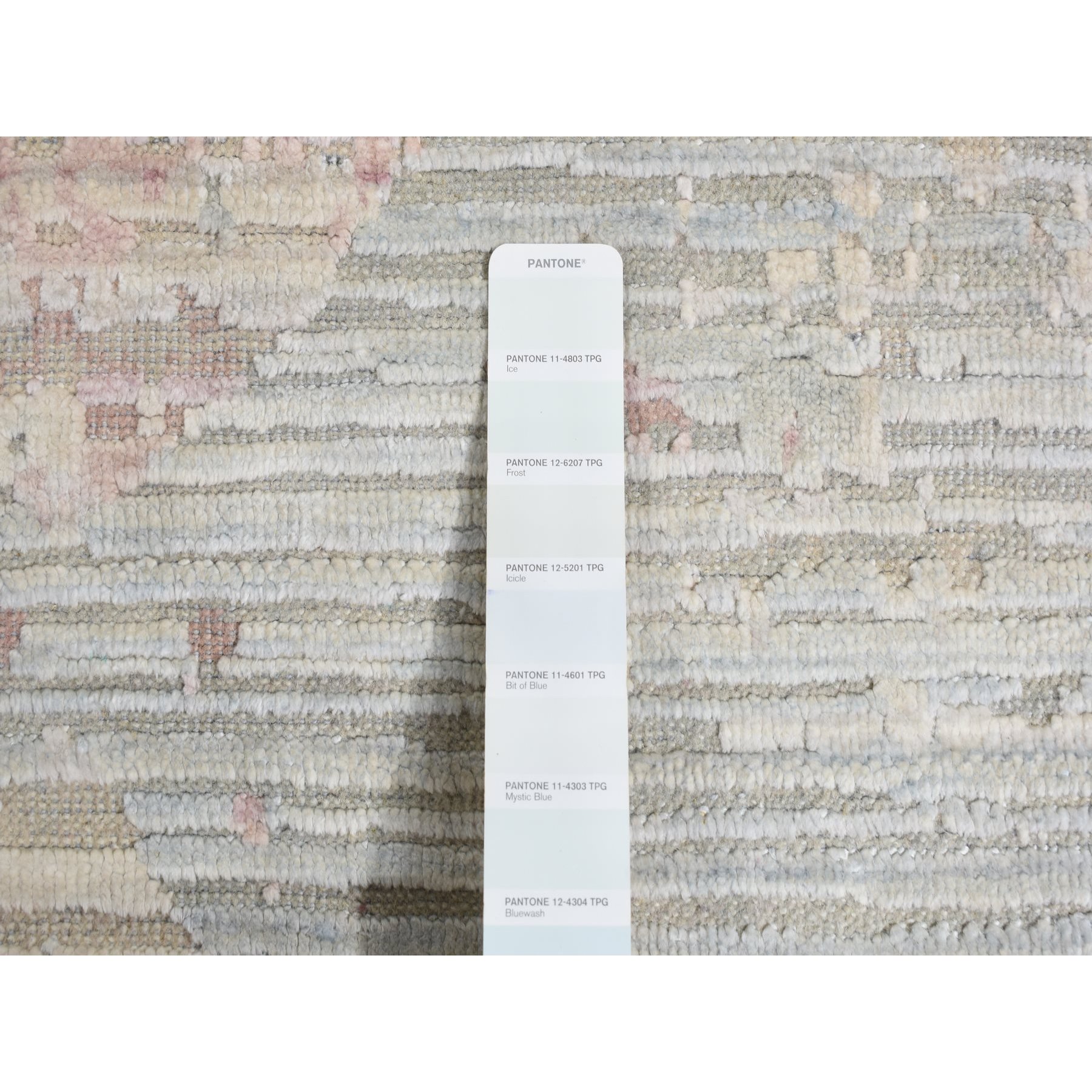12'x15'3" Ivory with a mix of Brown, THE PASTEL COLLECTION, Silk with Textured Wool, Hand Knotted, Oversized Oriental Rug HR87674 - Image 8