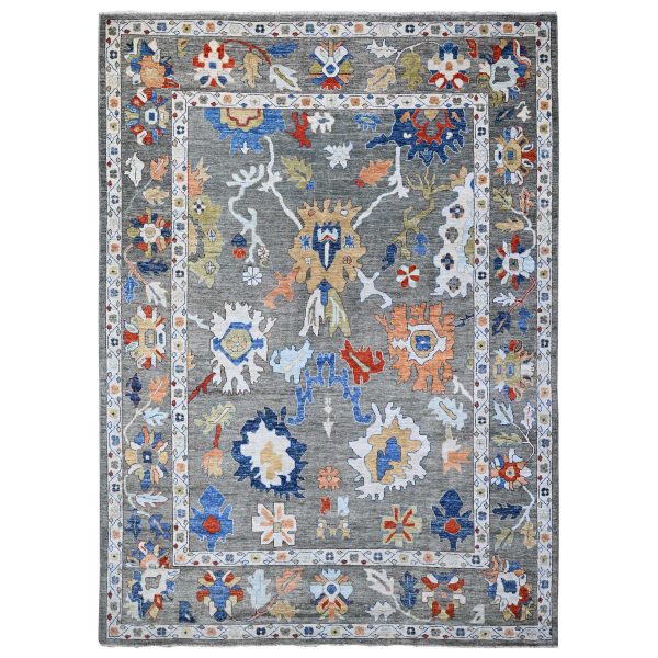 9'9"x13'4" Vintage Gray, Wool Weft, Colorful And Vibrant Village Motifs, Hand Knotted, Vegetable Dyes, Afghan Angora Oushak, Oriental Rug HR88688