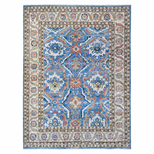 9'x11'8" Cornflower Blue and Cloud Gray Border, Hand Knotted, Pure Wool, Vegetable Dyes, Aryana Collection With All Over Design, Oriental Rug HR88731