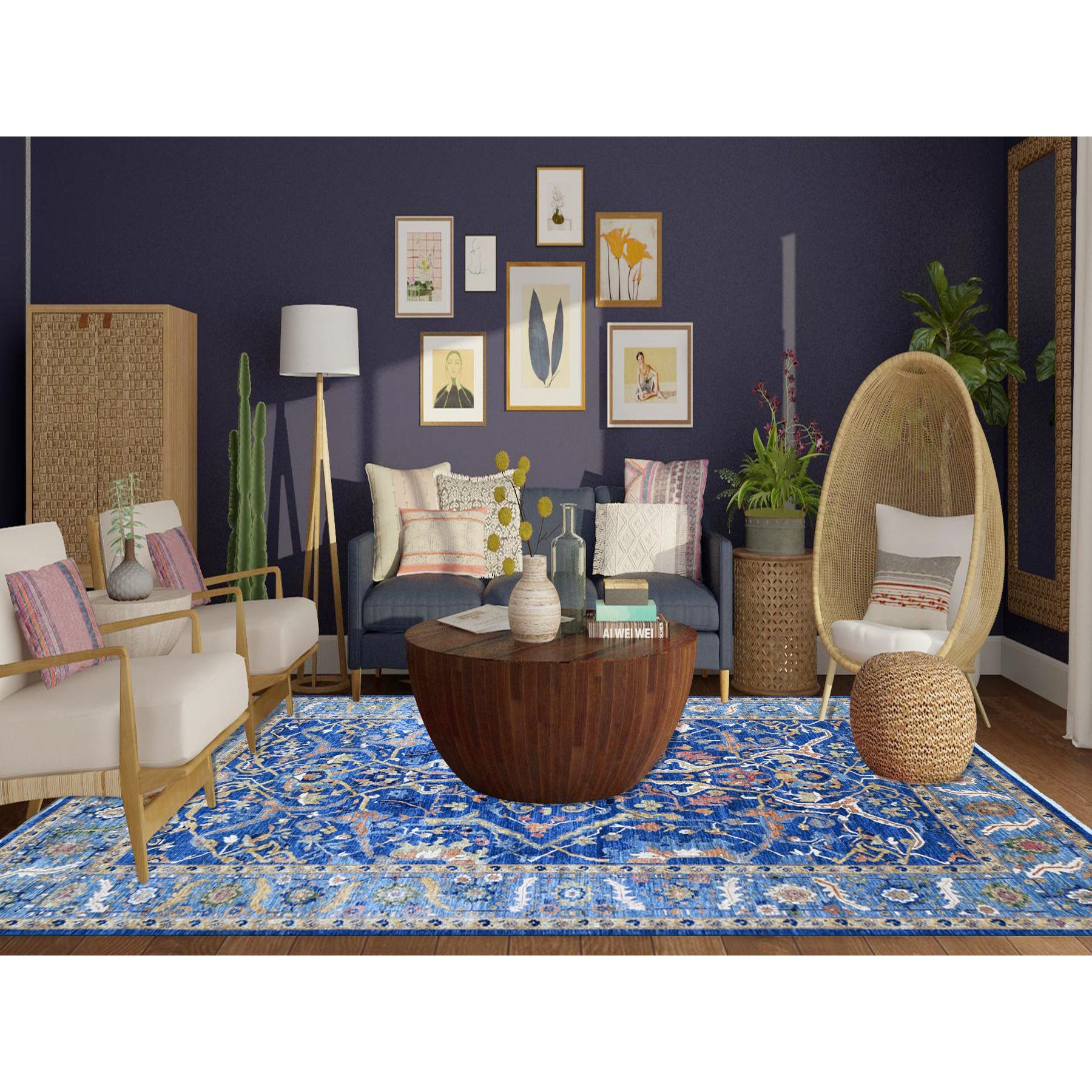 8'7"x12' Intel Blue, Bidjar Garus Design, Fine Aryana Collection, Natural Dyes, Vibrant Wool, Hand Knotted, Oriental Rug HR88733 - Image 2