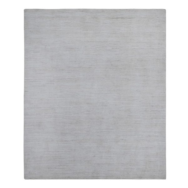 8'x9'8" Mercury White, Hand Knotted, All Natural Wool, Single Color With Plain Design, Shabby Chic, Natural Dyes, Modern Peshawar Oriental Rug HR88737