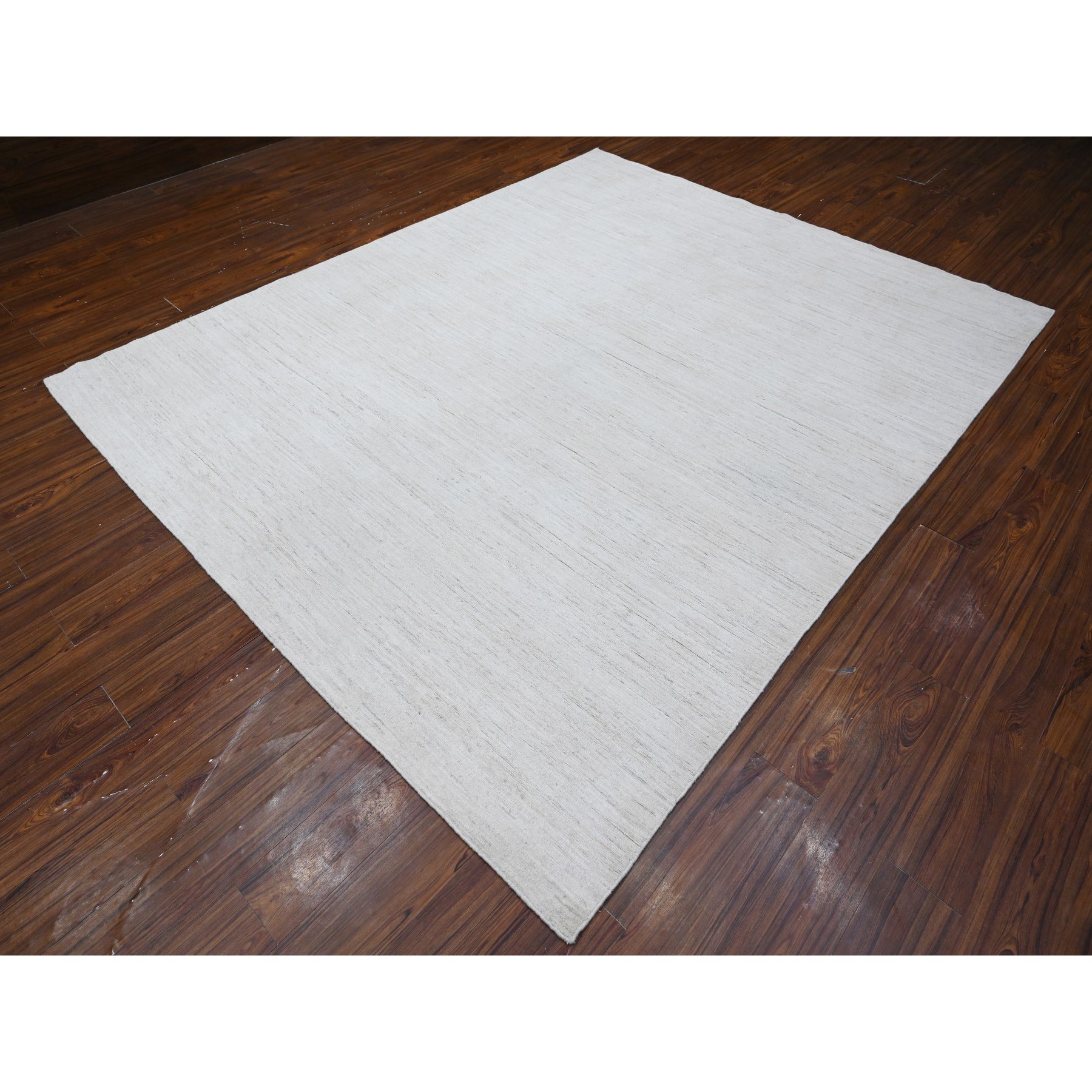 8'x9'8" Mercury White, Hand Knotted, All Natural Wool, Single Color With Plain Design, Shabby Chic, Natural Dyes, Modern Peshawar Oriental Rug HR88737 - Image 4