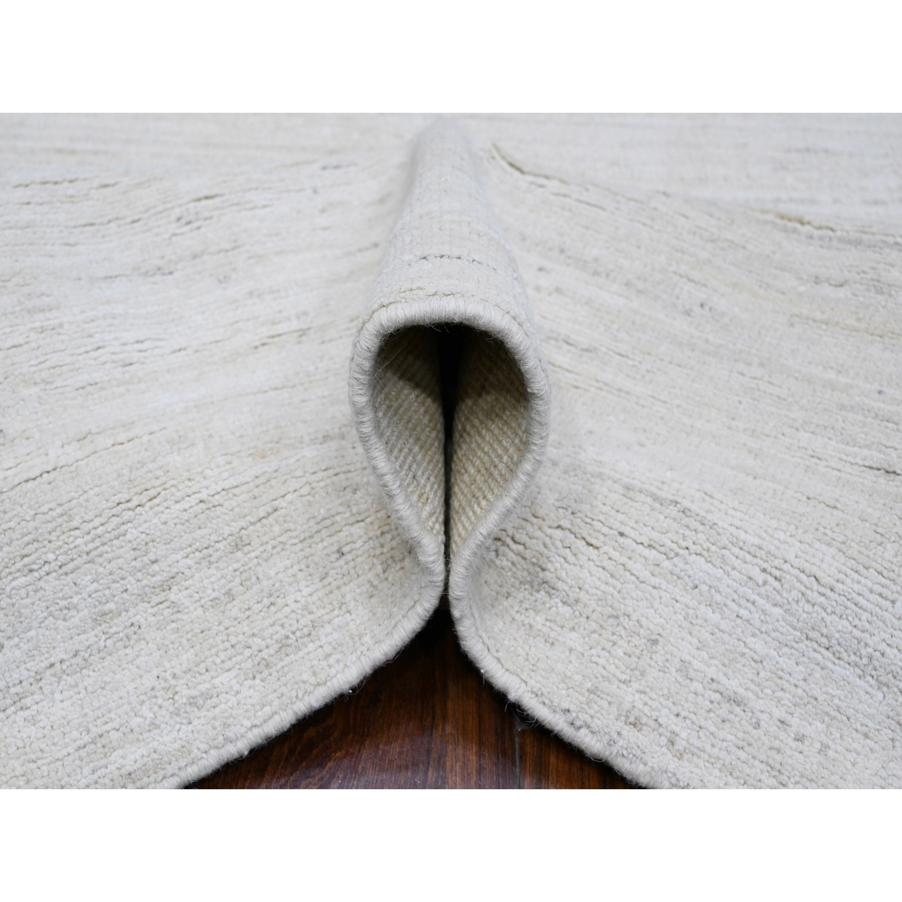 8'x9'8" Mercury White, Hand Knotted, All Natural Wool, Single Color With Plain Design, Shabby Chic, Natural Dyes, Modern Peshawar Oriental Rug HR88737 - Image 6