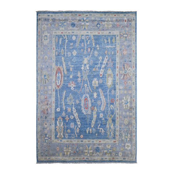 5'9"x8'10" Lapis Blue, Village Medallions Design, Wool Weft, Afghan Vegetable Dyes, Angora Oushak, Hand Knotted, Oriental Rug HR88799