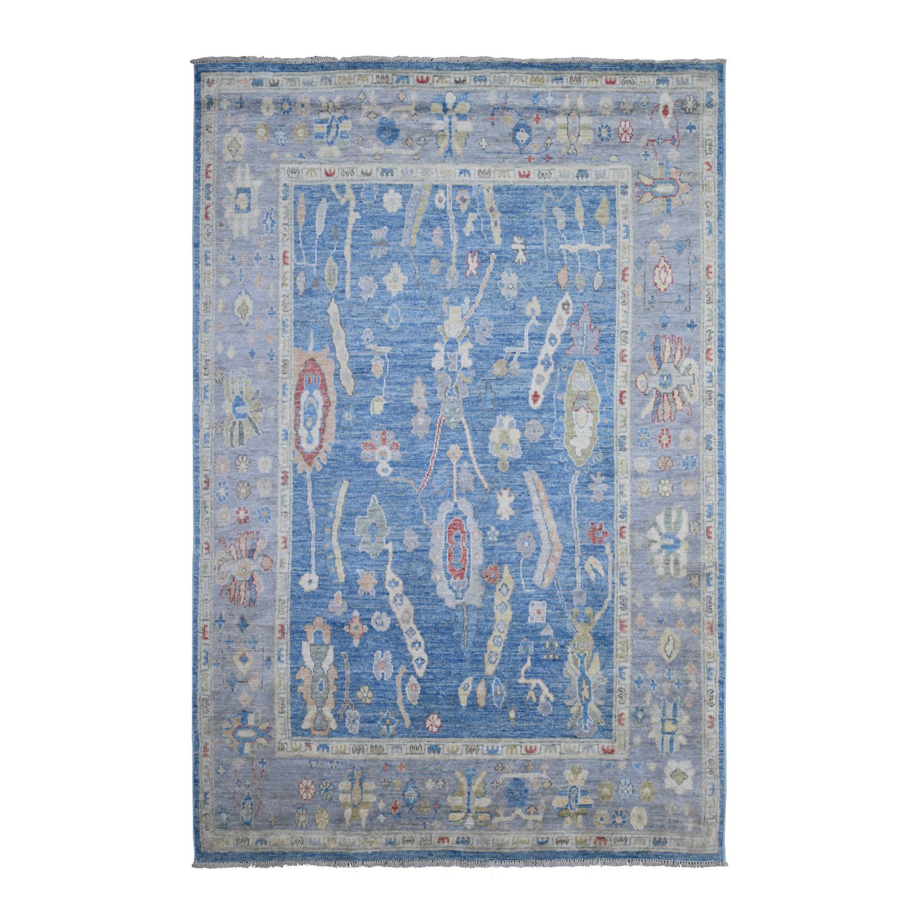 5'9"x8'10" Lapis Blue, Village Medallions Design, Wool Weft, Afghan Vegetable Dyes, Angora Oushak, Hand Knotted, Oriental Rug HR88799