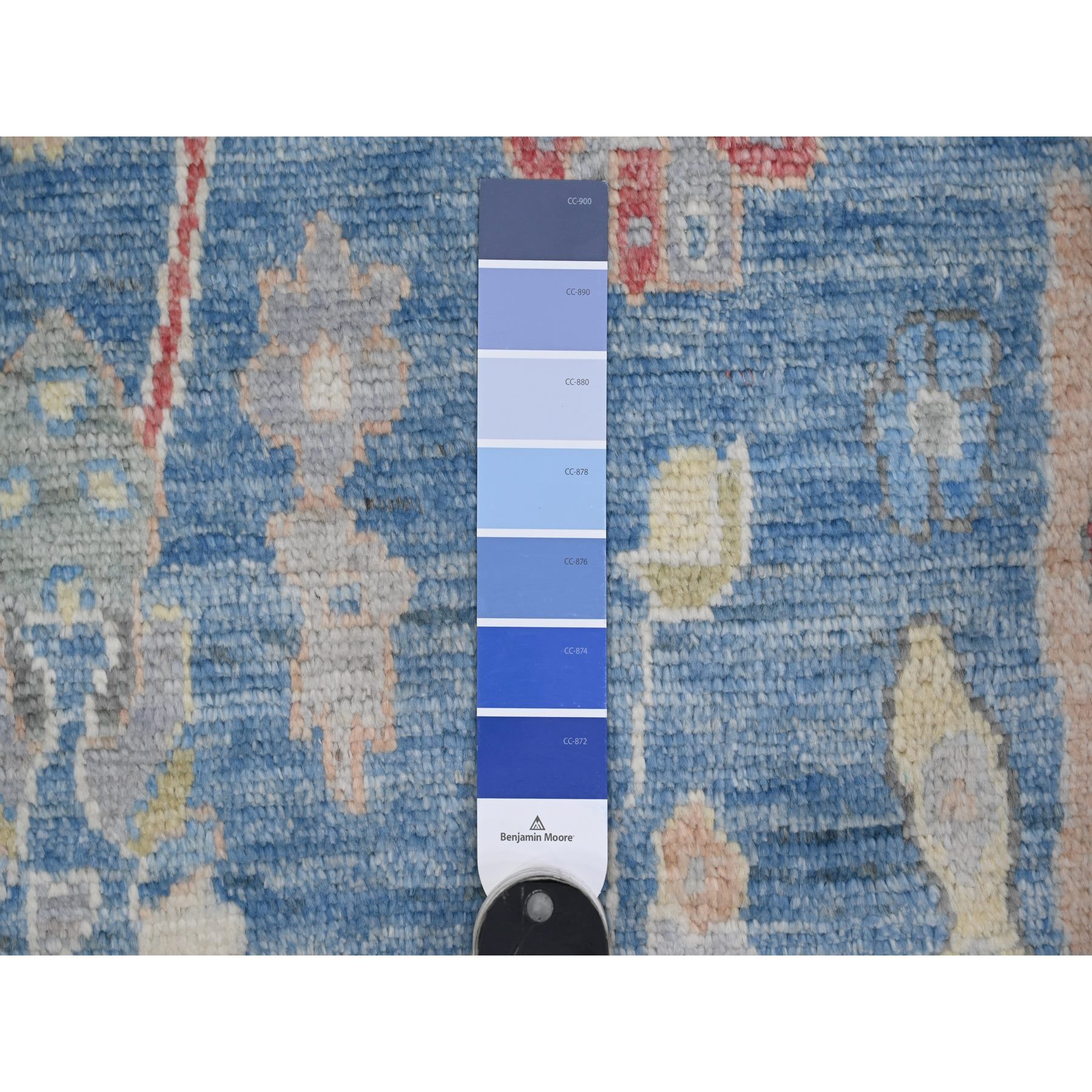 5'9"x8'10" Lapis Blue, Village Medallions Design, Wool Weft, Afghan Vegetable Dyes, Angora Oushak, Hand Knotted, Oriental Rug HR88799 - Image 3