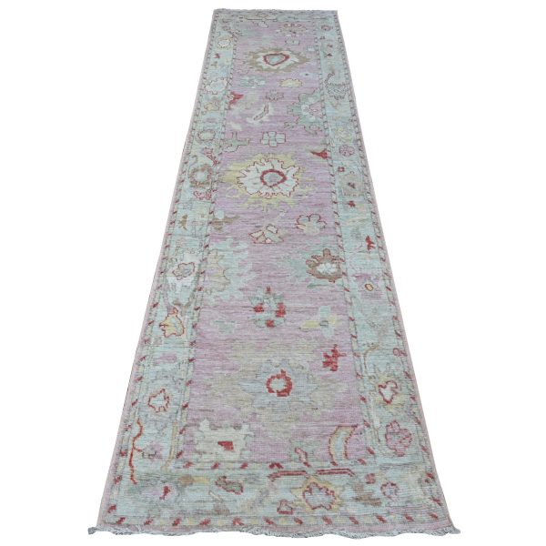 2'10"x11'6" Dust Storm Pink, Soft Wool Foundation, Natural Dyes, Hand Knotted, Village Elements All Over Design, Angora Oushak, Runner Oriental Rug HR88821