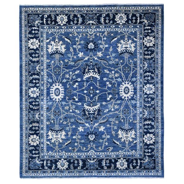 8'1"x9'8" Azure Blue, All Natural Wool, Mahal Design All Over, Hand Knotted, Natural Dyes, Oriental Dyes HR88846
