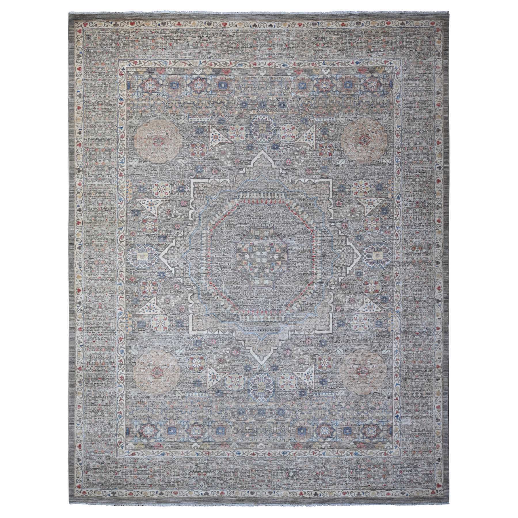 12'3"x15'5" Laid Back Gray, Vegetable Dyes, Organic Wool, Mamluk Design Pre Historic 14th Century Influence, Hand Knotted, Oversized Oriental Rug HR88870
