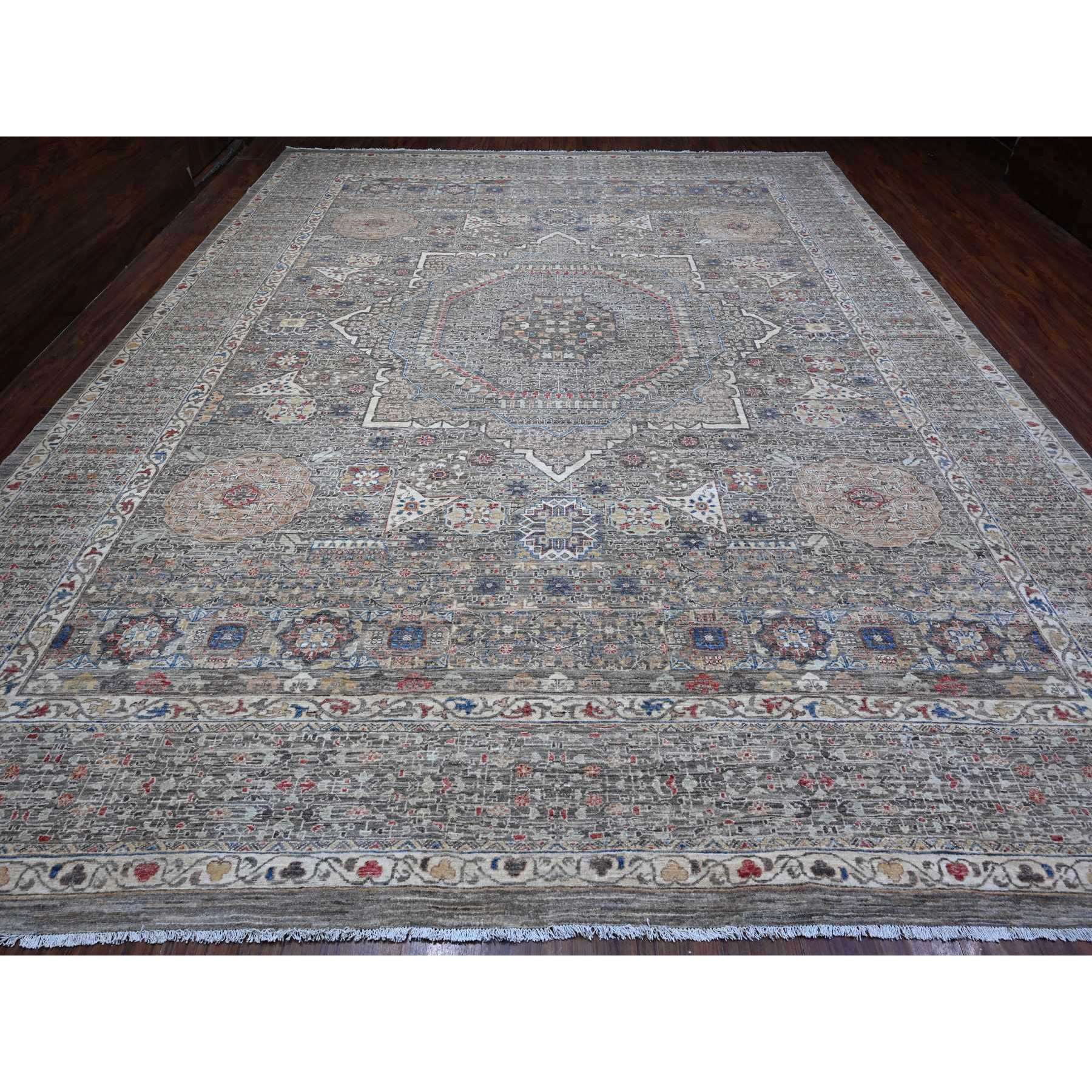 12'3"x15'5" Laid Back Gray, Vegetable Dyes, Organic Wool, Mamluk Design Pre Historic 14th Century Influence, Hand Knotted, Oversized Oriental Rug HR88870 - Image 3