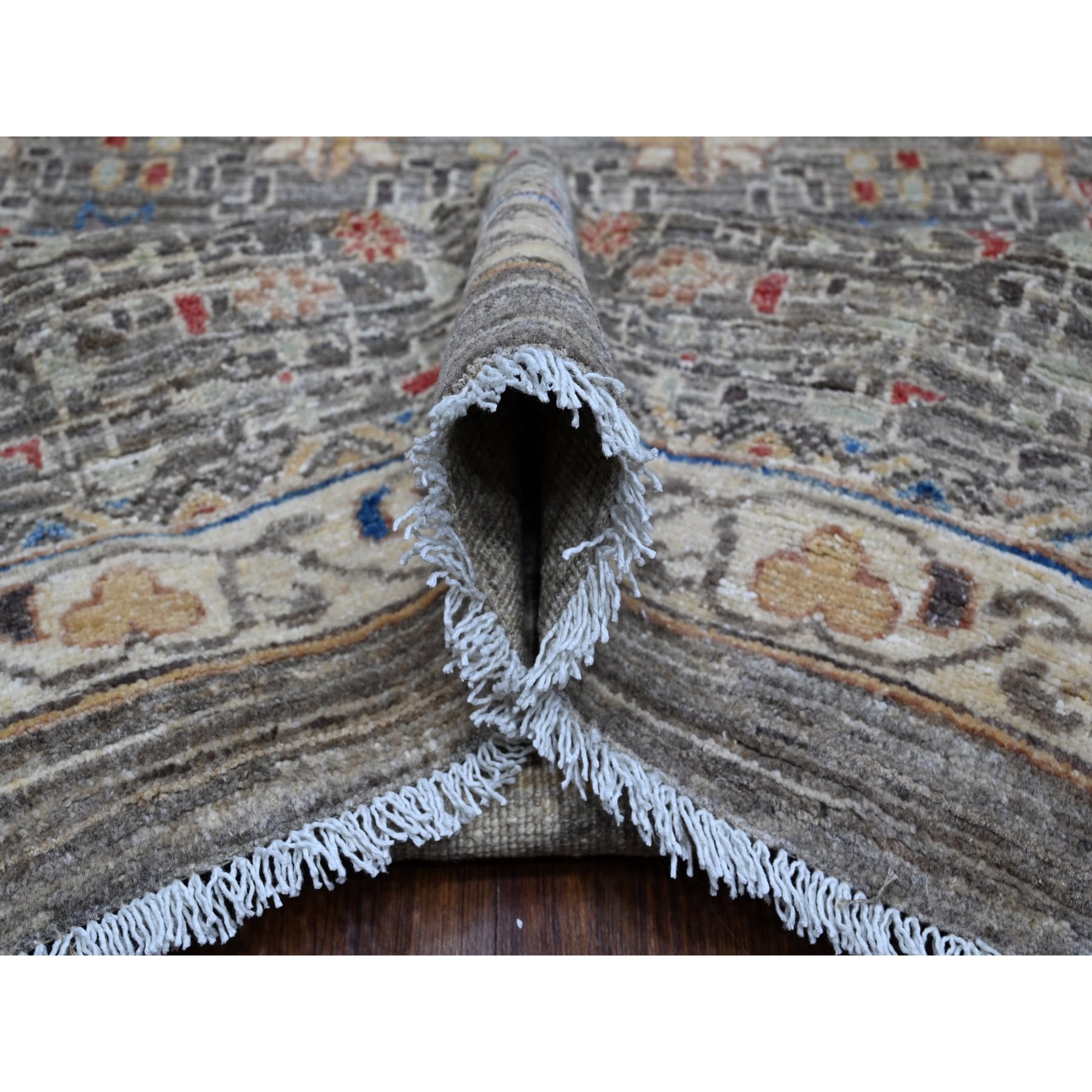12'3"x15'5" Laid Back Gray, Vegetable Dyes, Organic Wool, Mamluk Design Pre Historic 14th Century Influence, Hand Knotted, Oversized Oriental Rug HR88870 - Image 6