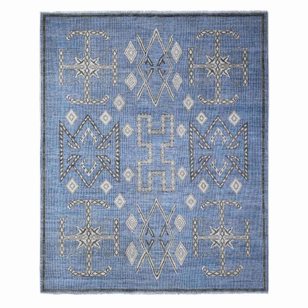 8'x9'8" Bdazzled Blue, Densely Woven, Natural Dyes With Snowflake Geometric Design, Hand Knotted, Berber Influence, Peshawar, Oriental Rug HR88871