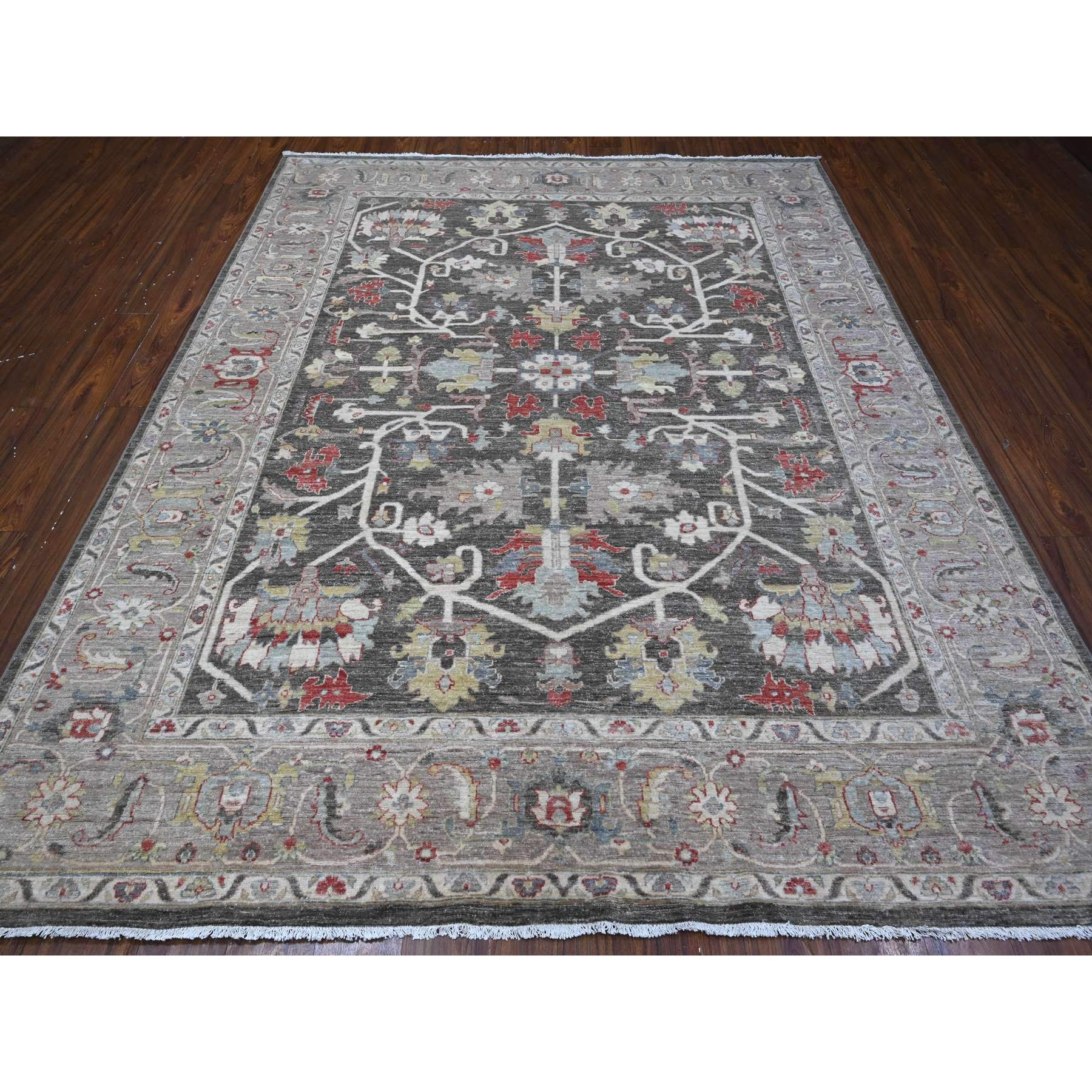 8'x9'7" Abbey Black, Hand Knotted, Velvety Wool, Fine Aryana Heriz All Over Design, Vegetable Dyes, Peshawar Oriental Rug HR88873 - Image 3
