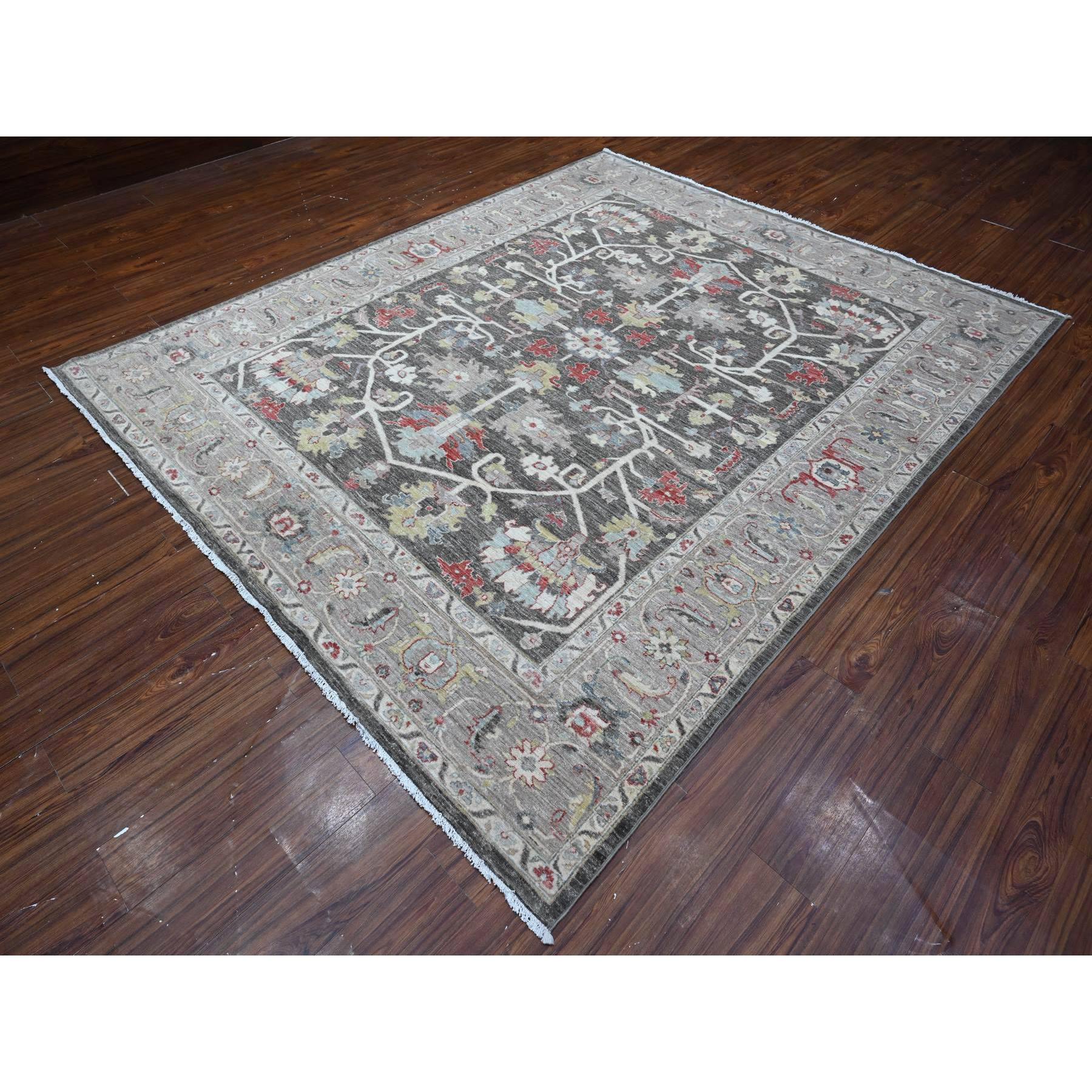 8'x9'7" Abbey Black, Hand Knotted, Velvety Wool, Fine Aryana Heriz All Over Design, Vegetable Dyes, Peshawar Oriental Rug HR88873 - Image 4