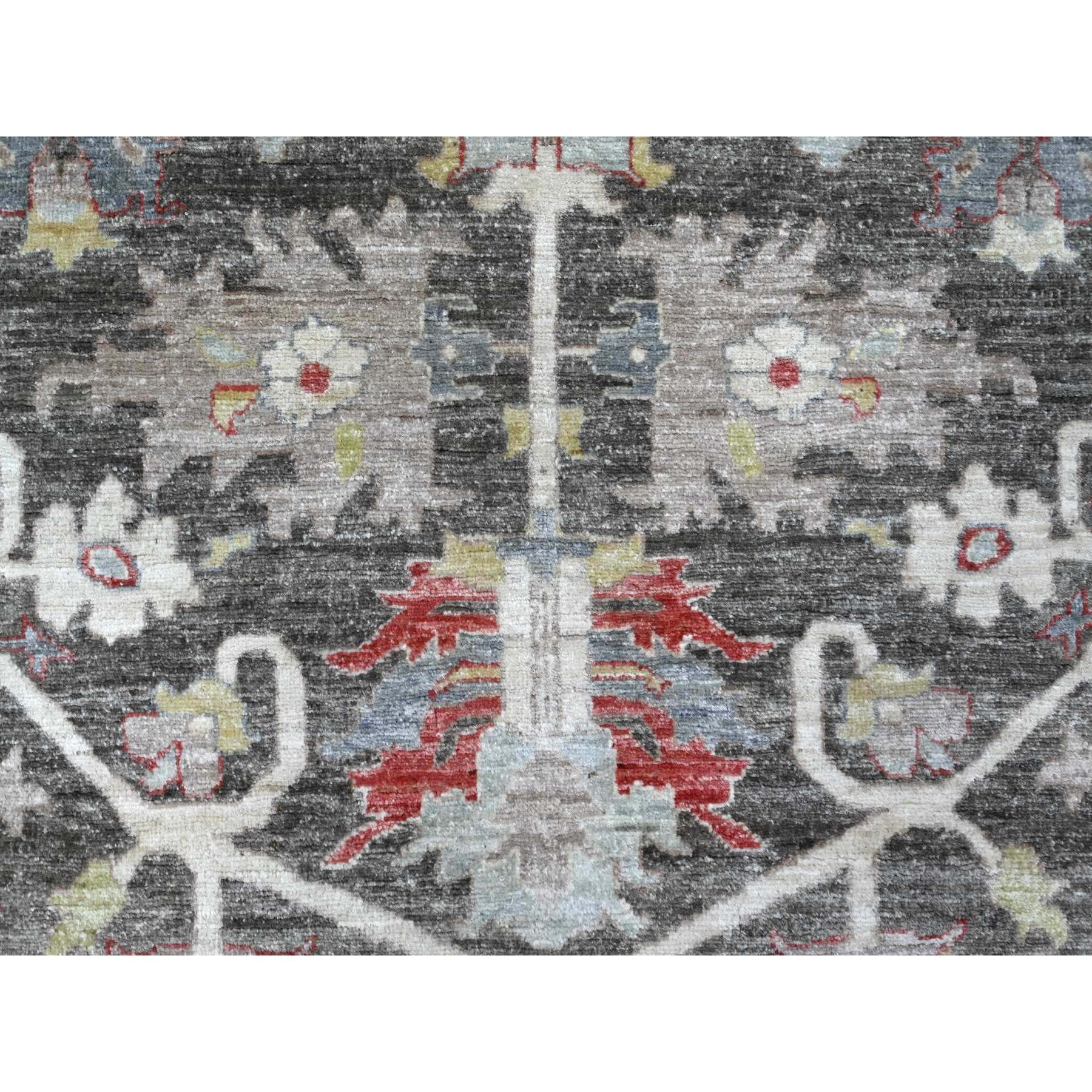 8'x9'7" Abbey Black, Hand Knotted, Velvety Wool, Fine Aryana Heriz All Over Design, Vegetable Dyes, Peshawar Oriental Rug HR88873 - Image 9