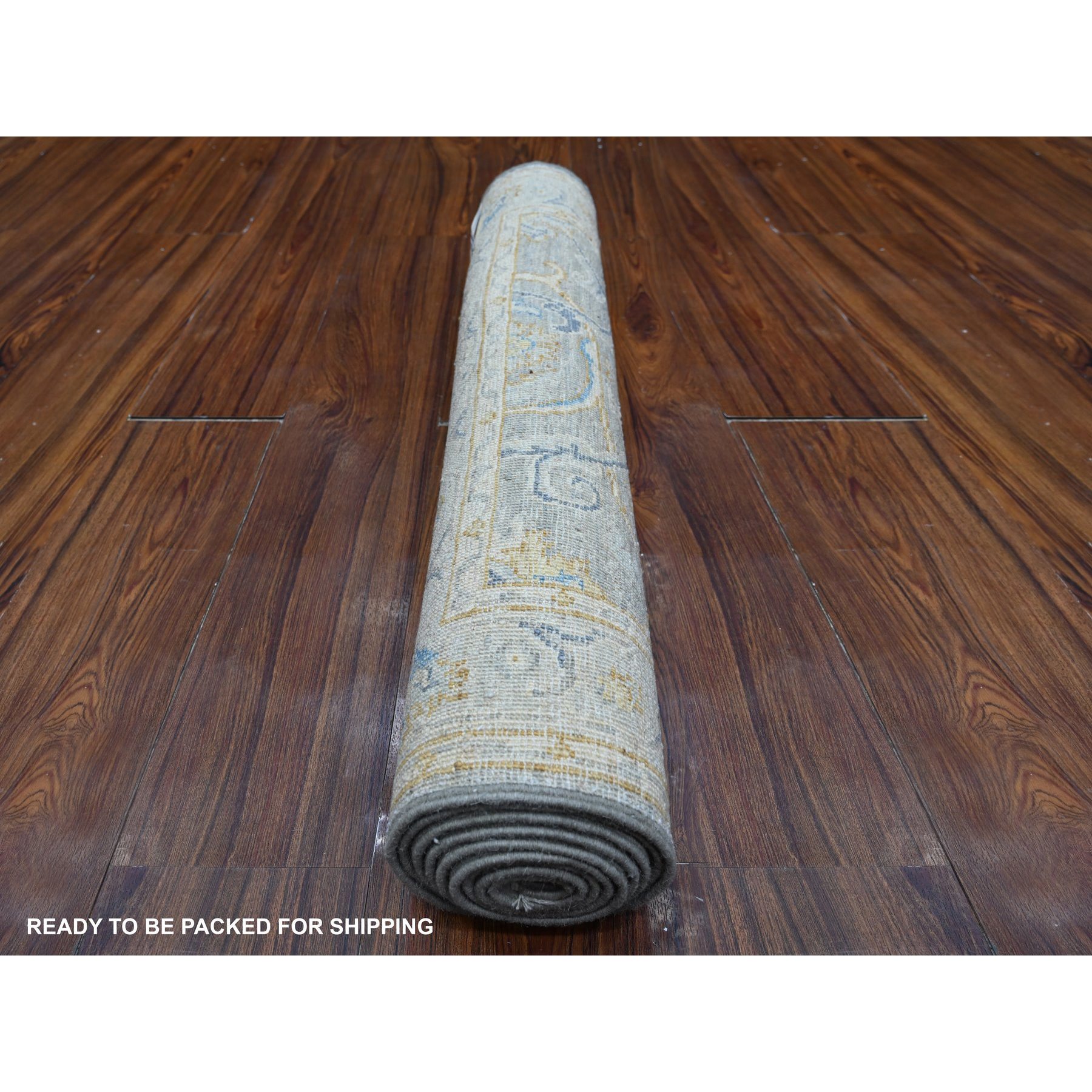 2'8"x7'10" Pail Gray, Afghan Peshawar All Over Design, Densely Woven, Natural Dyes, Hand Knotted Extra Soft Wool, Runner Oriental Rug HR88898 - Image 4