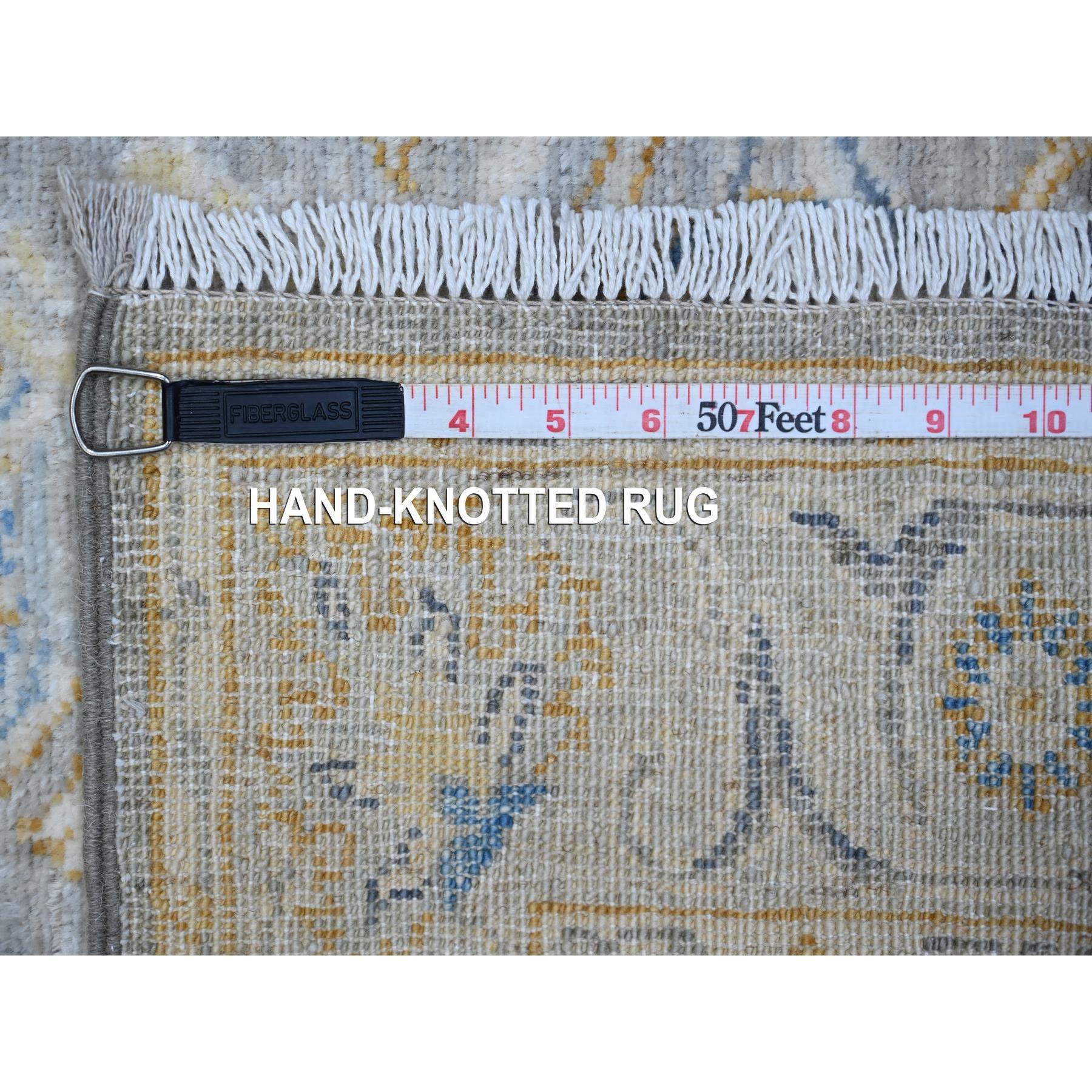 2'8"x7'10" Pail Gray, Afghan Peshawar All Over Design, Densely Woven, Natural Dyes, Hand Knotted Extra Soft Wool, Runner Oriental Rug HR88898 - Image 6
