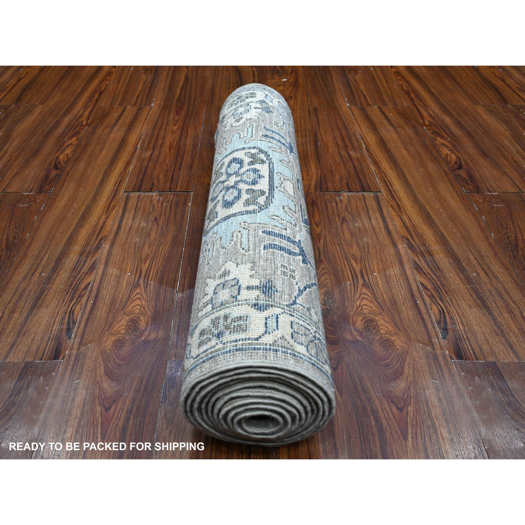 2'5"x10'8" Repose Gray, Denser Weave, Karajeh Design North West Persian, Peshawar Fine Aryana Collection, Hand Knotted All Wool, Natural Dyes, Runner Oriental Rug HR88899 - Image 4
