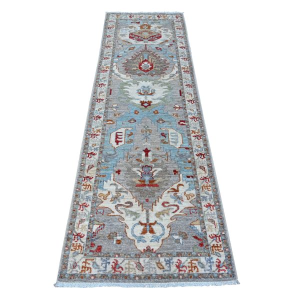 2'5"x7'8" Galactic Tint Gray, Densely Woven Fine Aryana With Ancient North West Persian Design, Hand Knotted and Velvety Wool, Vegetable Dyes, Runner Oriental Rug HR88901
