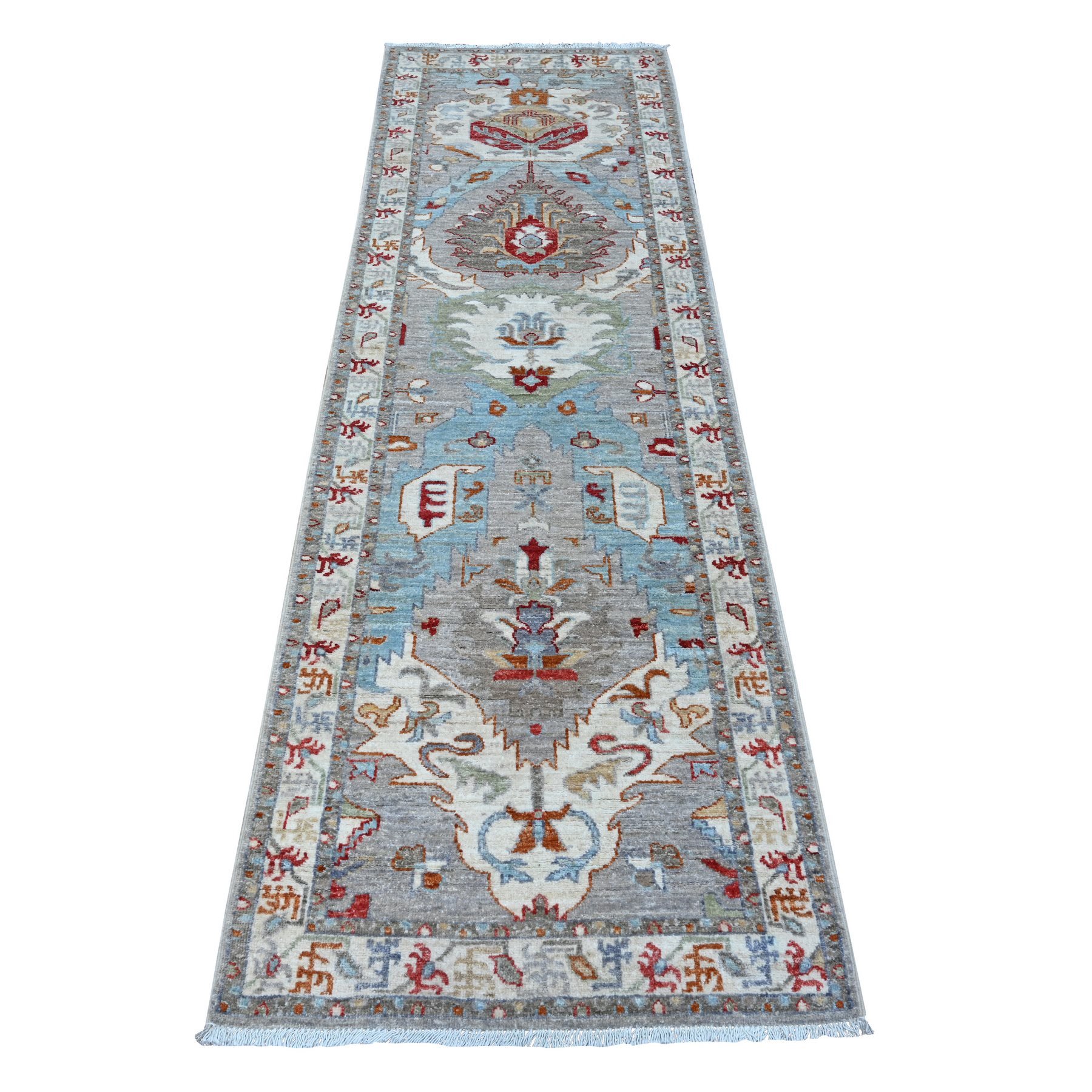 2'5"x7'8" Galactic Tint Gray, Densely Woven Fine Aryana With Ancient North West Persian Design, Hand Knotted and Velvety Wool, Vegetable Dyes, Runner Oriental Rug HR88901