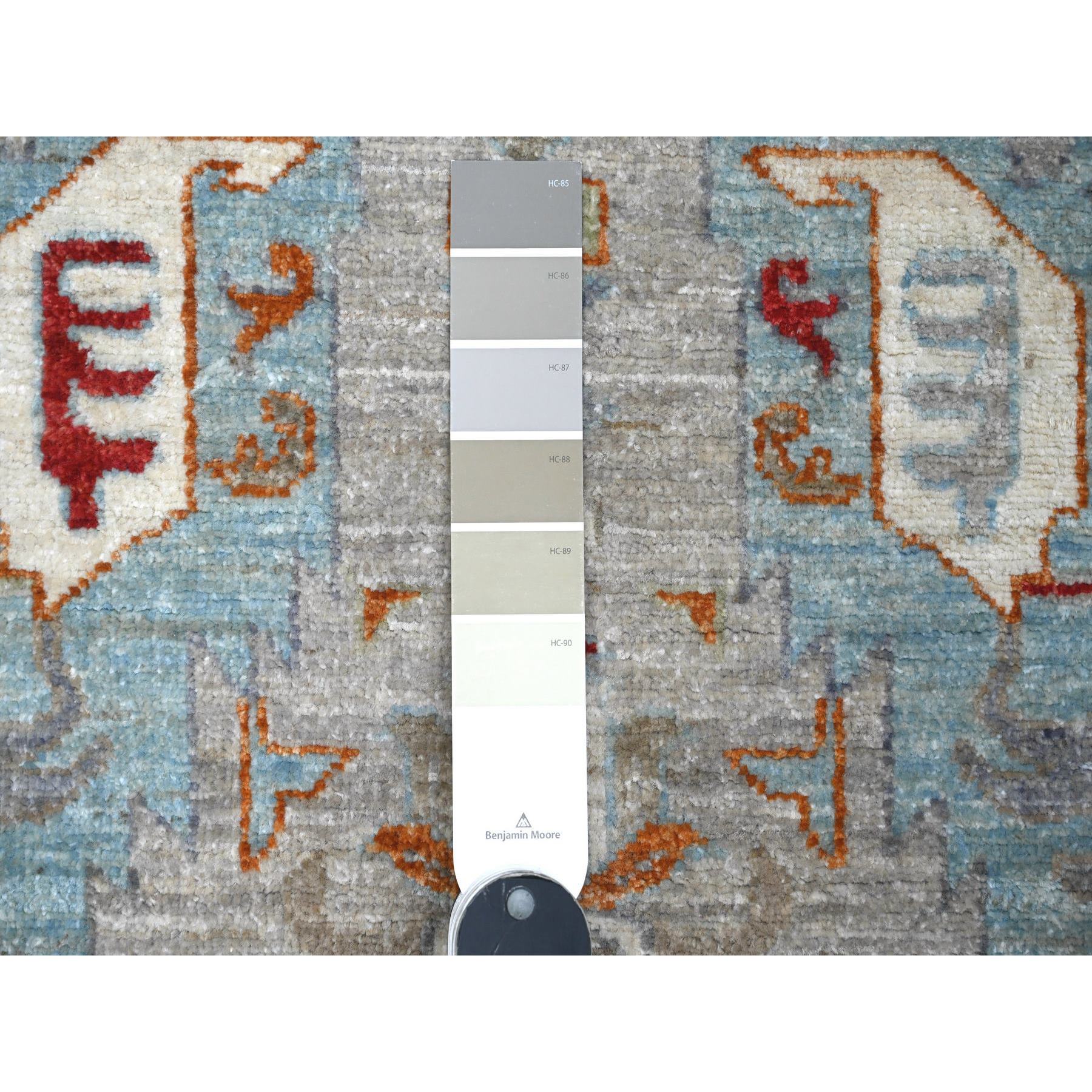 2'5"x7'8" Galactic Tint Gray, Densely Woven Fine Aryana With Ancient North West Persian Design, Hand Knotted and Velvety Wool, Vegetable Dyes, Runner Oriental Rug HR88901 - Image 3