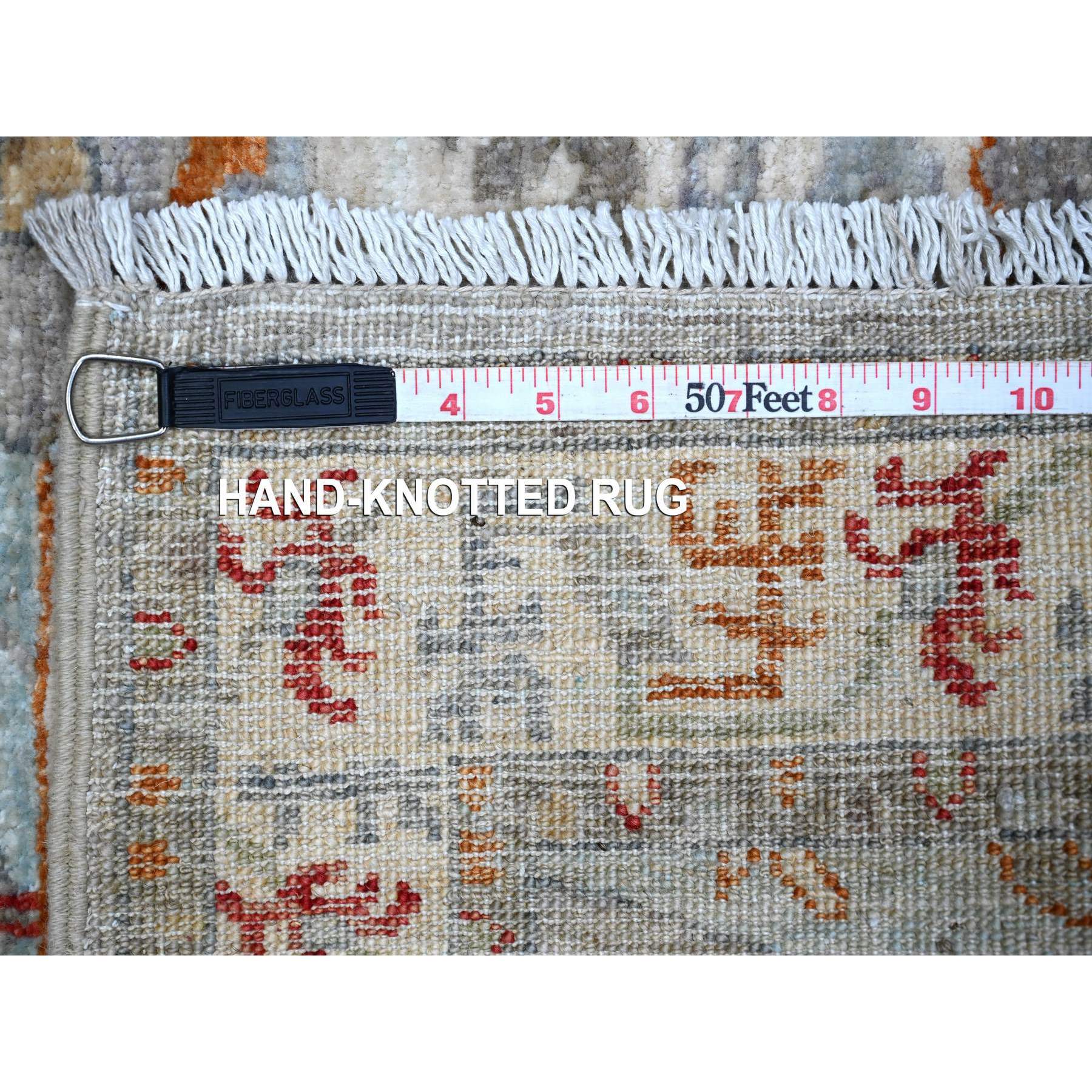 2'5"x7'8" Galactic Tint Gray, Densely Woven Fine Aryana With Ancient North West Persian Design, Hand Knotted and Velvety Wool, Vegetable Dyes, Runner Oriental Rug HR88901 - Image 6