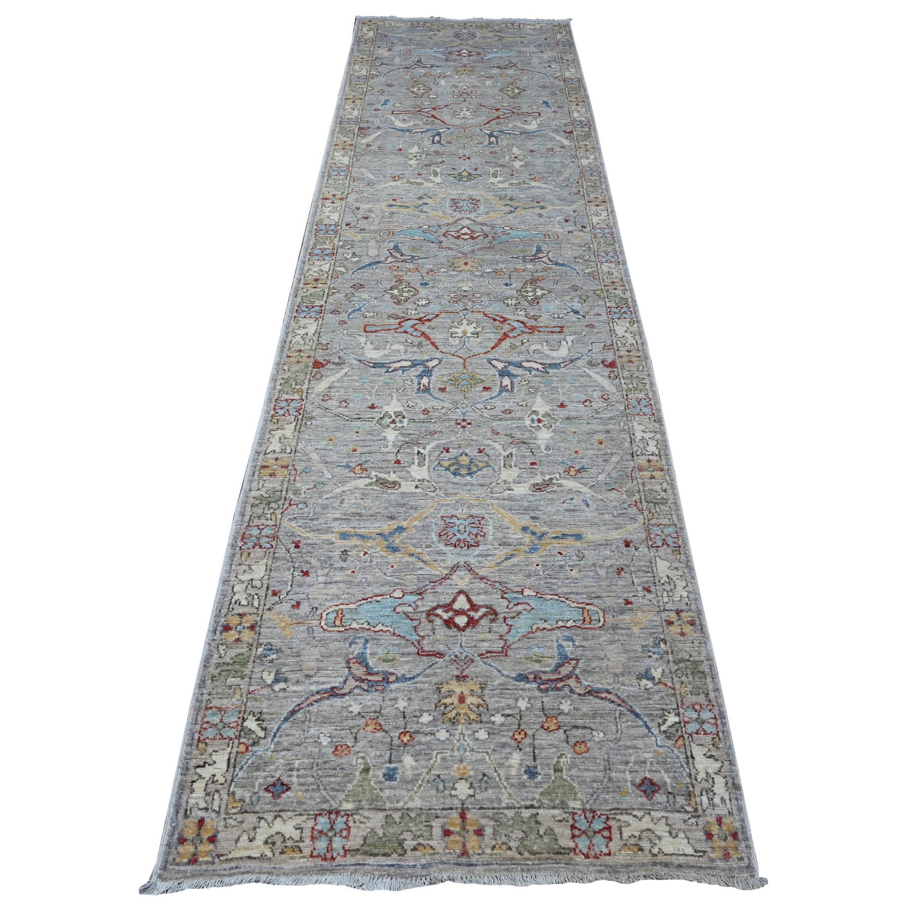 3'x11'7" Dorian Gray, Hand Knotted Bidjar Garus Design, Soft and Velvety Wool, Natural Dyes, Runner Fine Aryana Collection Oriental Rug HR88906
