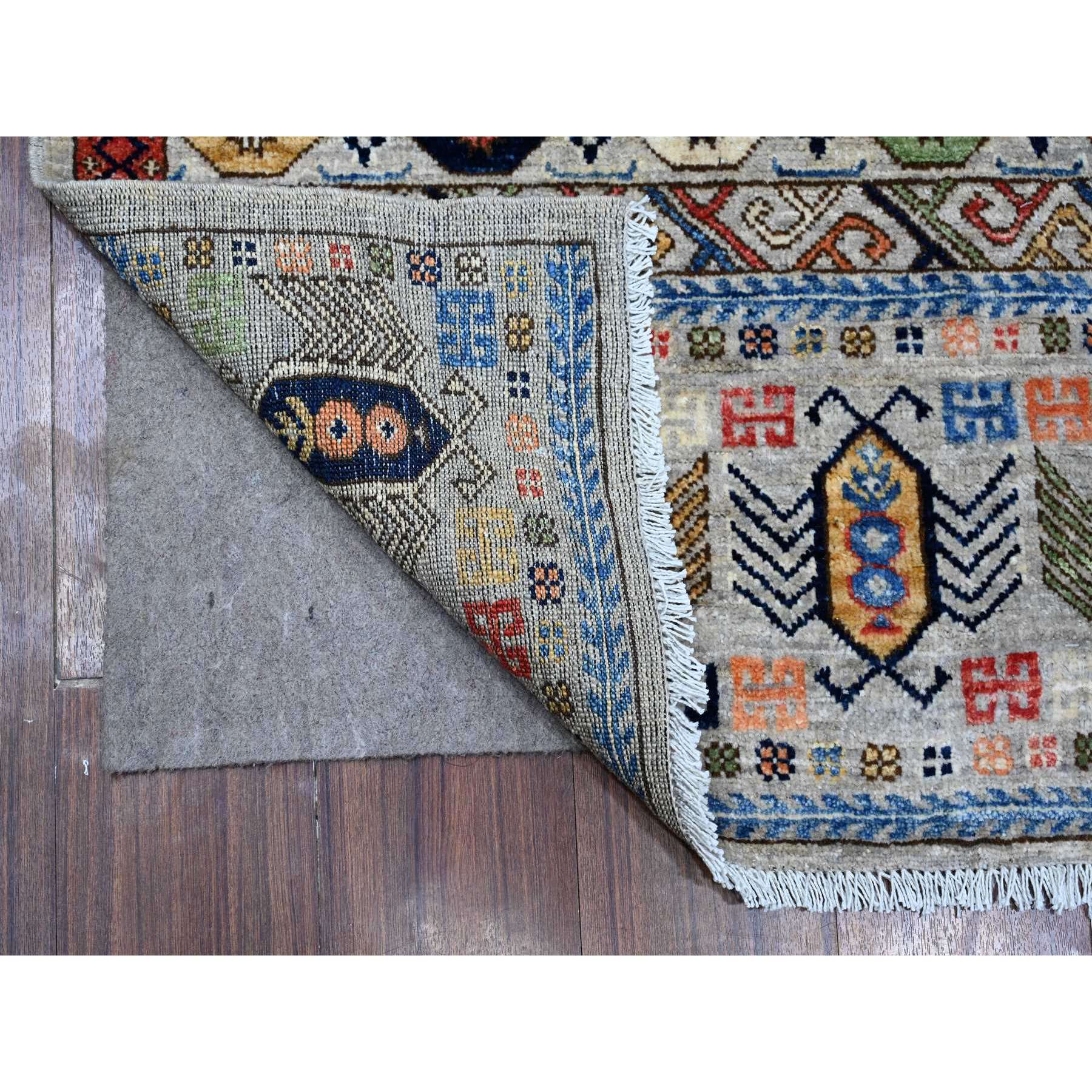 2'8"x11'10" Shark Gray, Denser Weave Hand Knotted Afghan Hutchlu Design, Reimagined Vegetable Dyes, Soft Wool Plush Pile Runner Oriental Rug HR88931 - Image 2