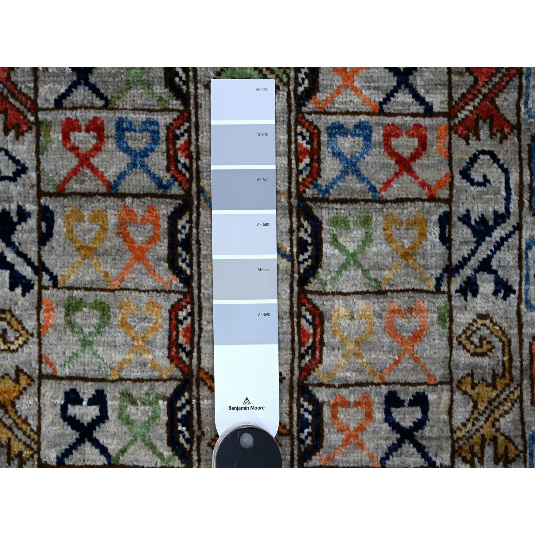 2'8"x11'10" Shark Gray, Denser Weave Hand Knotted Afghan Hutchlu Design, Reimagined Vegetable Dyes, Soft Wool Plush Pile Runner Oriental Rug HR88931 - Image 3