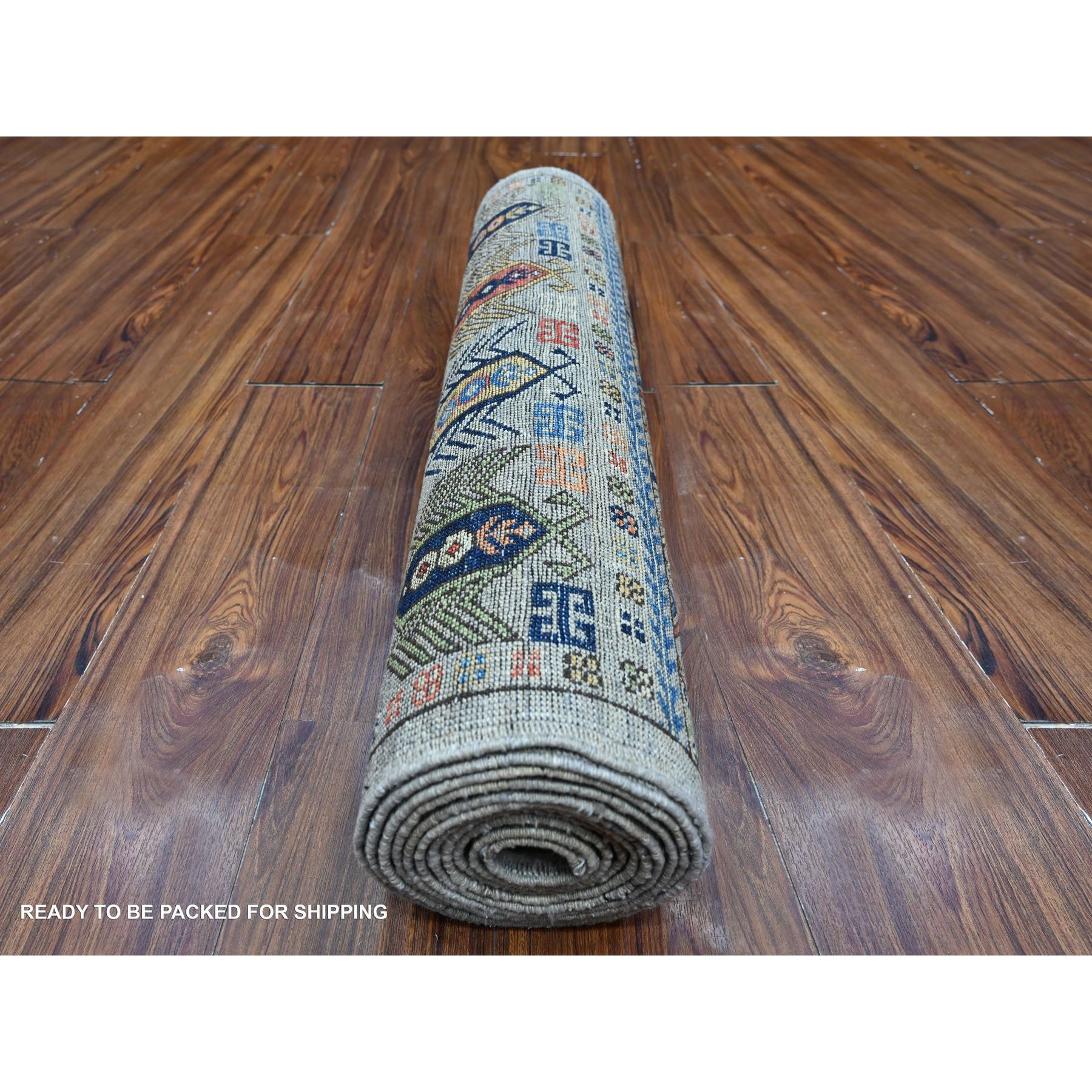 2'8"x11'10" Shark Gray, Denser Weave Hand Knotted Afghan Hutchlu Design, Reimagined Vegetable Dyes, Soft Wool Plush Pile Runner Oriental Rug HR88931 - Image 4