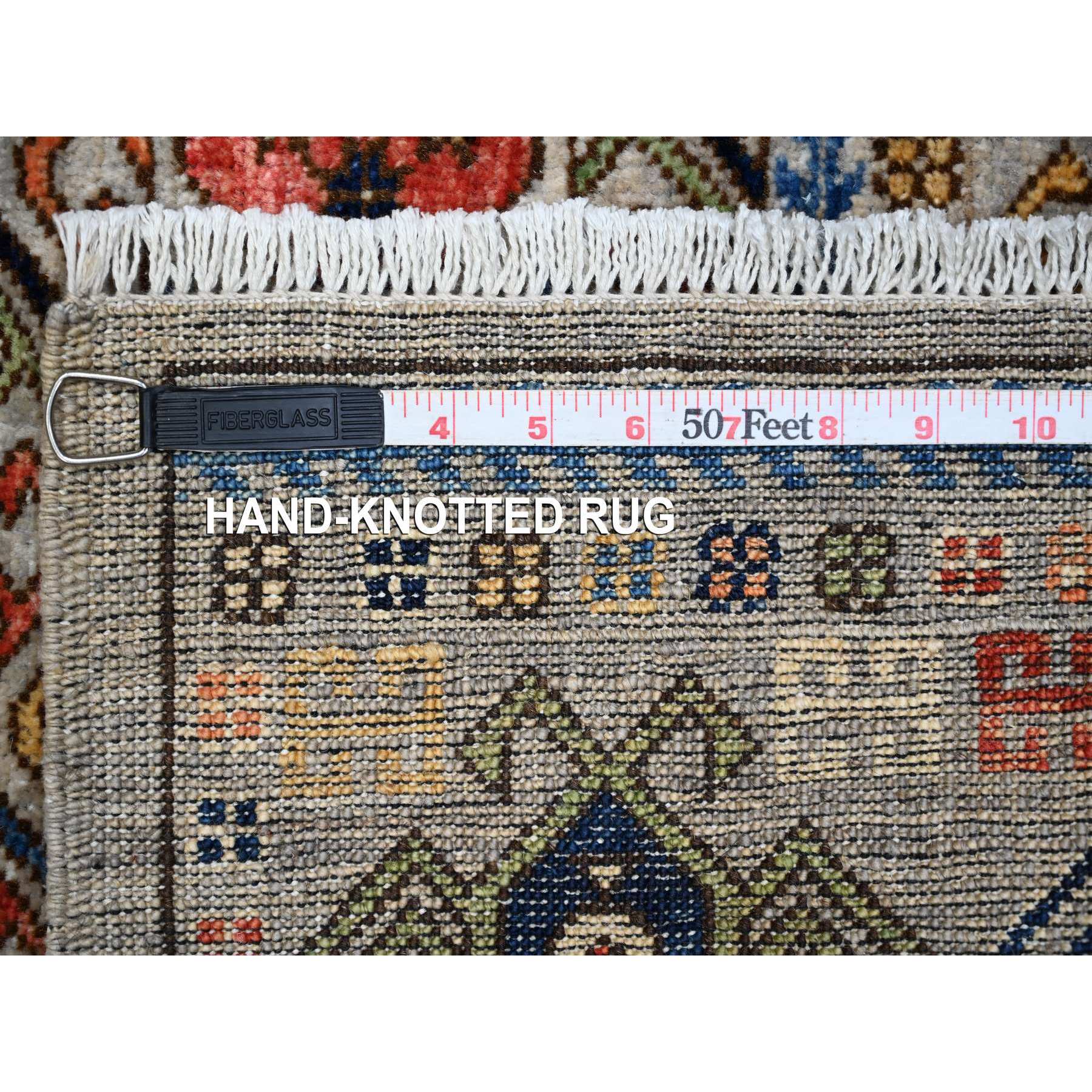 2'8"x11'10" Shark Gray, Denser Weave Hand Knotted Afghan Hutchlu Design, Reimagined Vegetable Dyes, Soft Wool Plush Pile Runner Oriental Rug HR88931 - Image 6