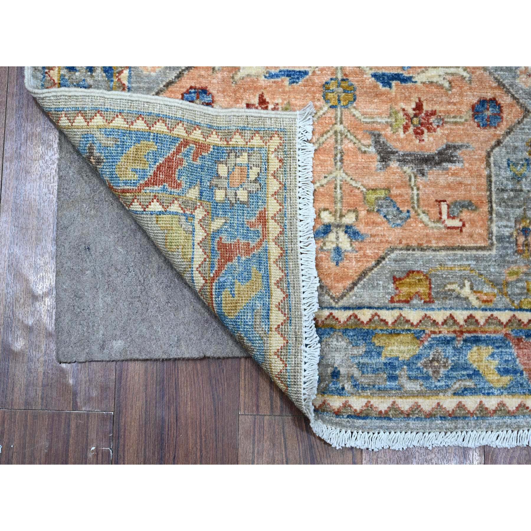 2'7"x10'2" Shadow Gray and Vivid Blue, Organic Wool, Fine Aryana Collection, Hand Knotted Caucasian Akstafa Design, Runner Oriental Rug HR88938 - Image 2