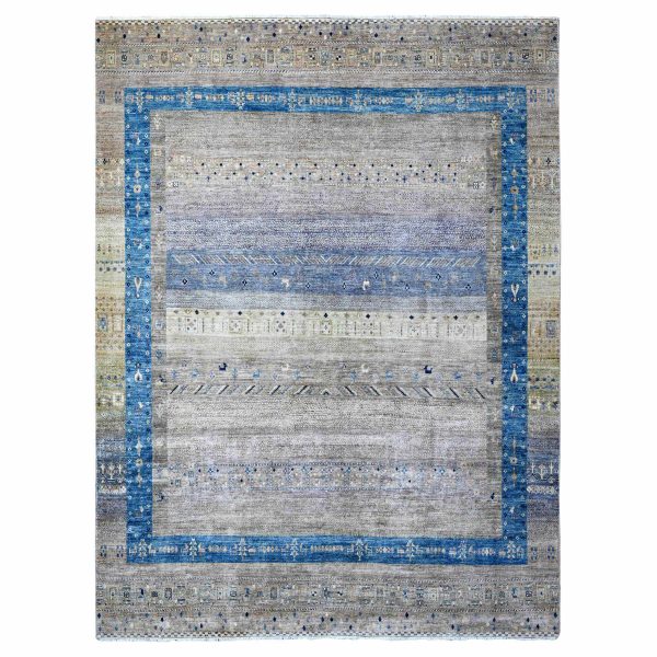 9'1"x11'8" Mindful Gray, Fine Kashkuli Gabbeh With Small Animals Figurines, Hand Knotted Natural Wool, Vegetable Dyes, Oriental Rug HR88975