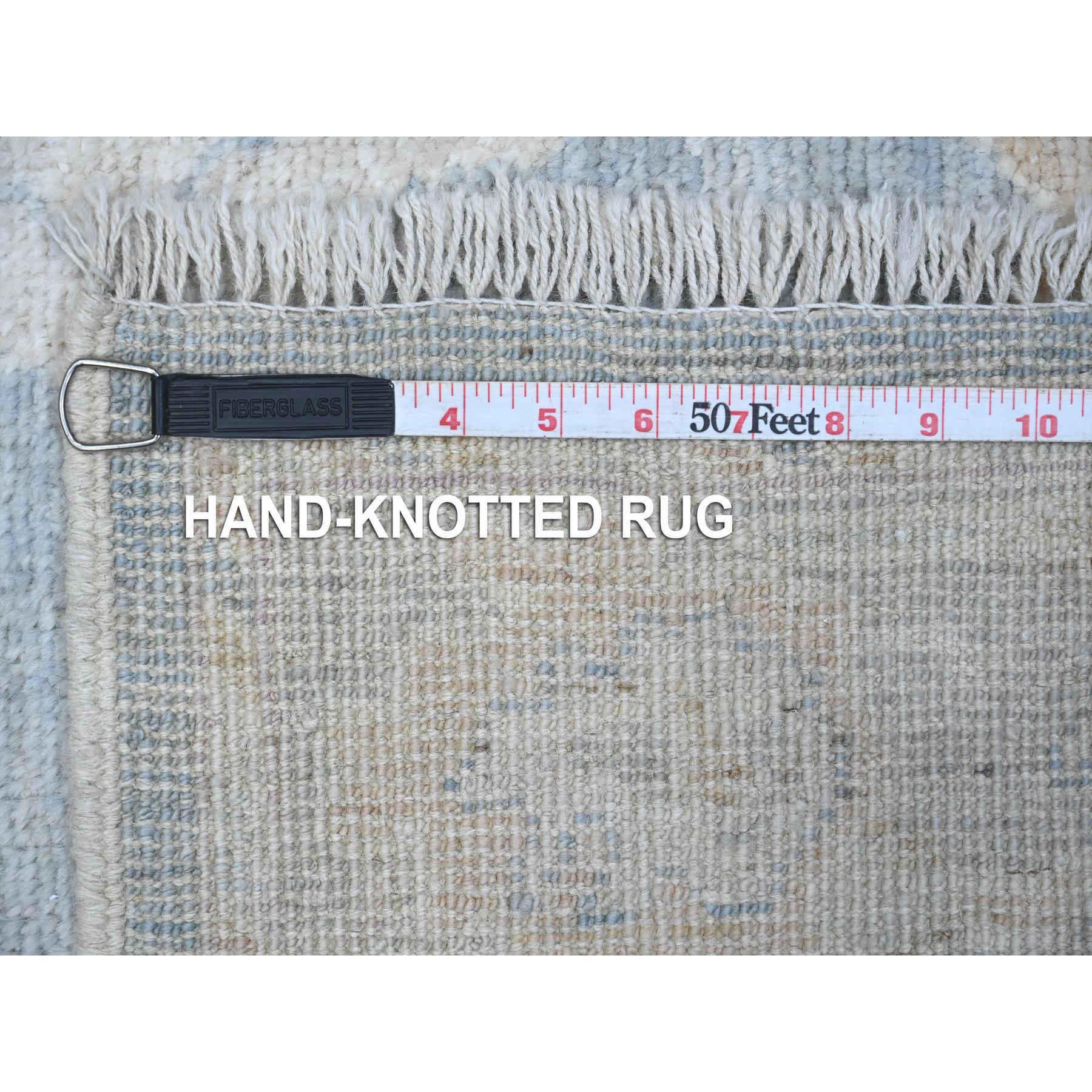 2'10"x15'5" Denim Blue, Rural Floral Elements All Over Design, Hand Knotted, Wool Weft, Natural Dyes, Soft Pile, Afghan Angora Oushak, Runner Oriental Rug HR89007 - Image 6