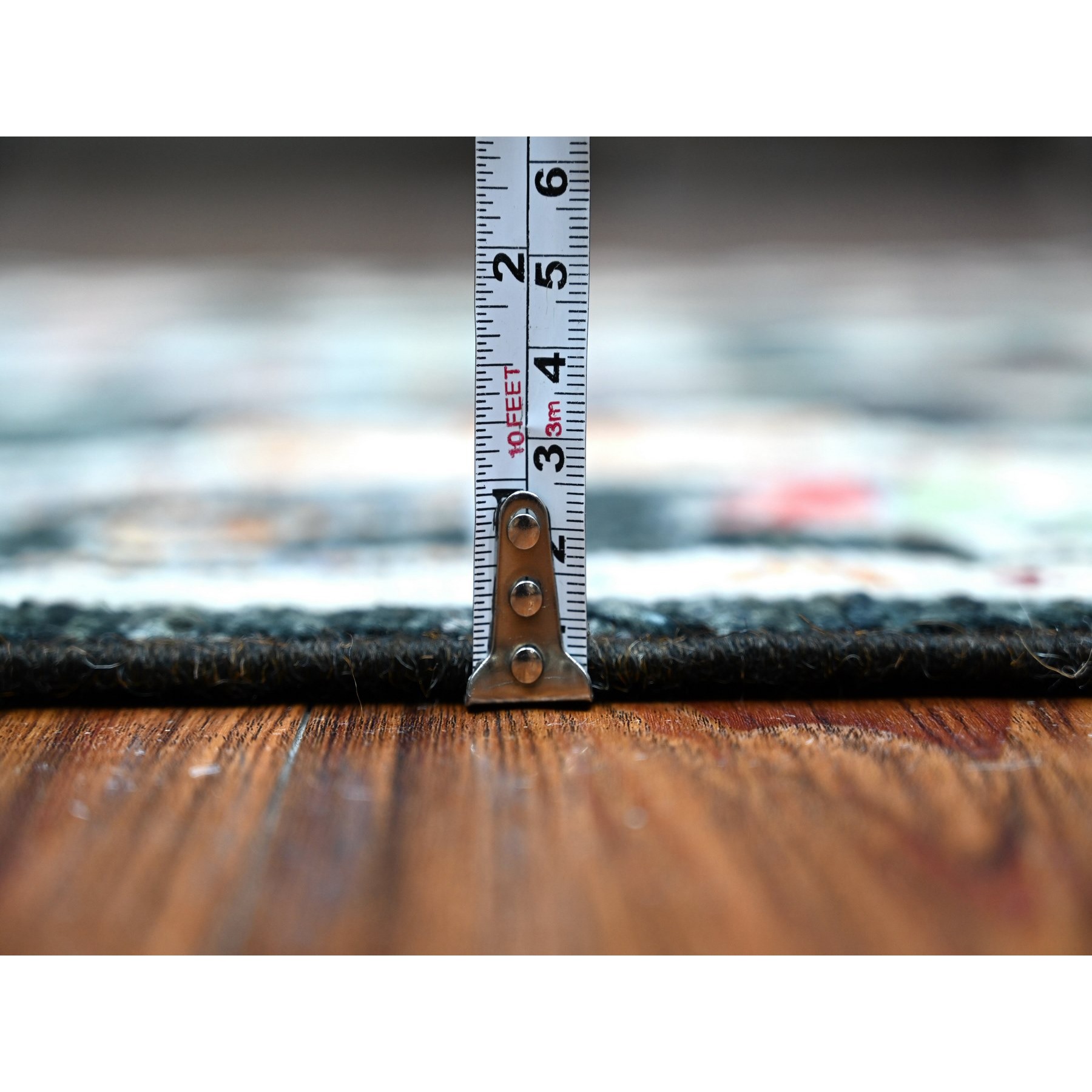2'10"x12' Eerie Black, Hand Knotted With Wool Weft, Colorful Tribal Flower And Leaf Design All Over, Vegetable Dyes, Angora Oushak, Runner Oriental Rug HR89008 - Image 5