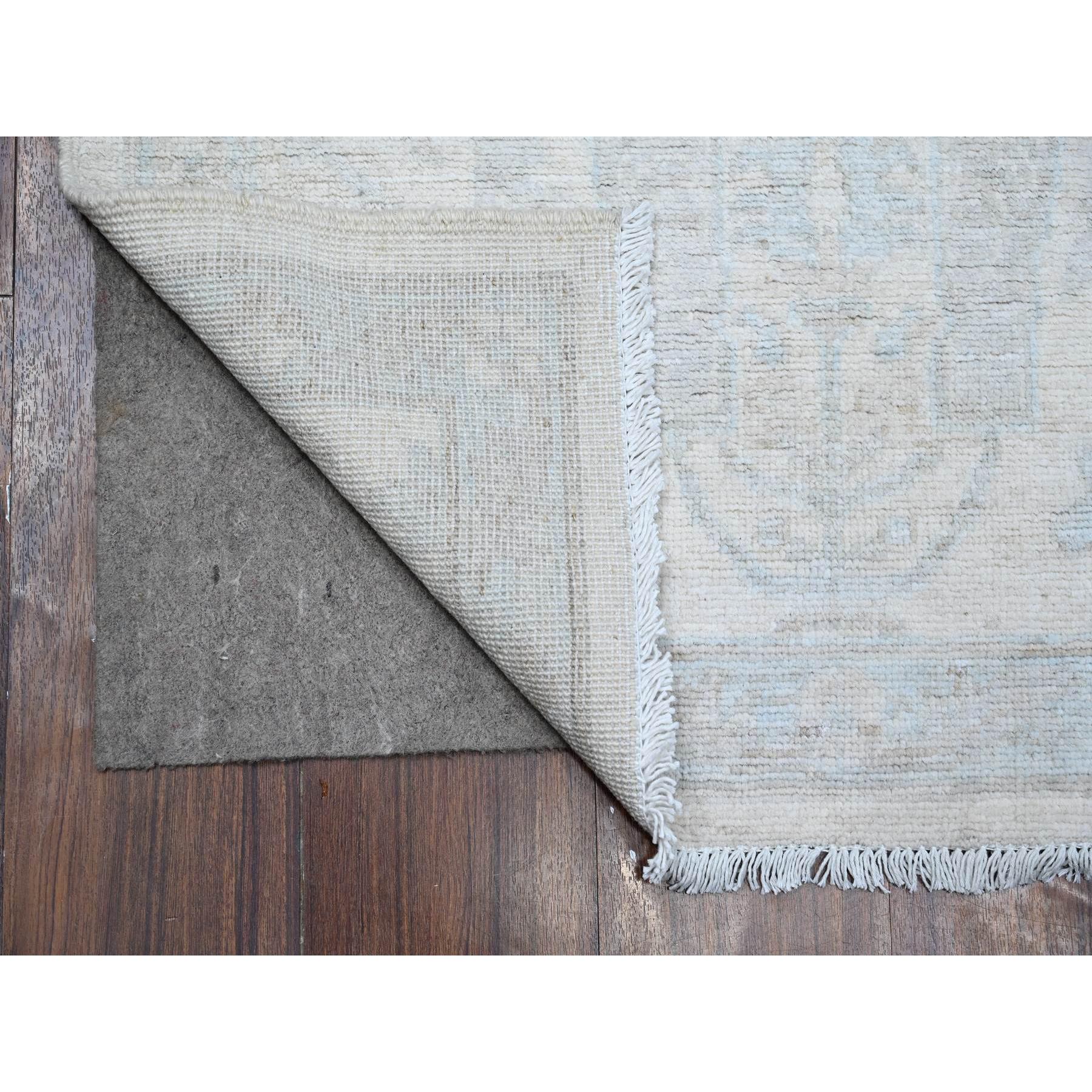 2'8"x11'1" Chantilly Lace White, Hand Knotted Pure Wool, Washed Out Fine Peshawar All Over Design, Runner Oriental Rug HR89031 - Image 2