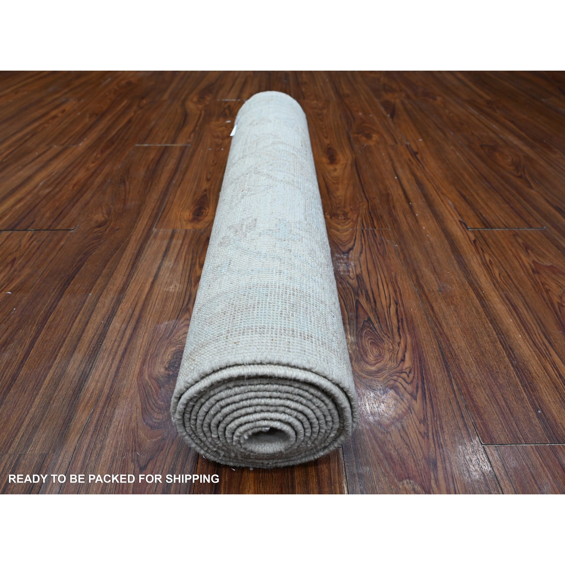 2'8"x11'1" Chantilly Lace White, Hand Knotted Pure Wool, Washed Out Fine Peshawar All Over Design, Runner Oriental Rug HR89031 - Image 4